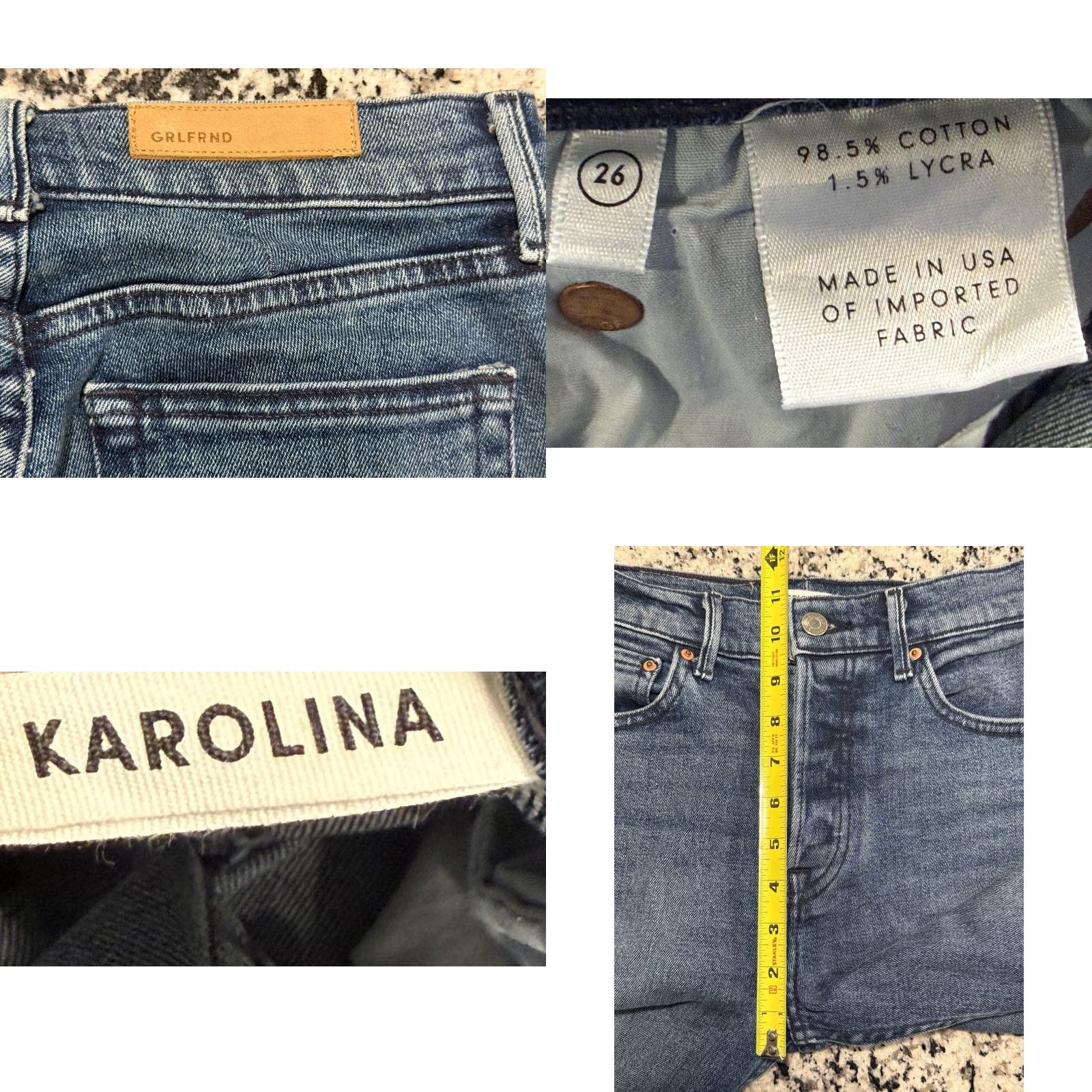 GRLFRND Grlfrnd Karolina High Rise Slim Fit Button Fly Denim Jeans Adult Size 26 Blue Cropped Denim Retro Womens Size 26" / US 2 / IT 38 - 8 Thumbnail