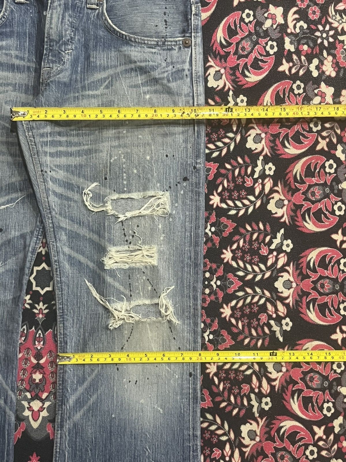 Tornado Mart Edwin 503 Blue Trip Distressed Paint Splattered Flare Jeans Size US 28 / EU 44 - 14 Thumbnail