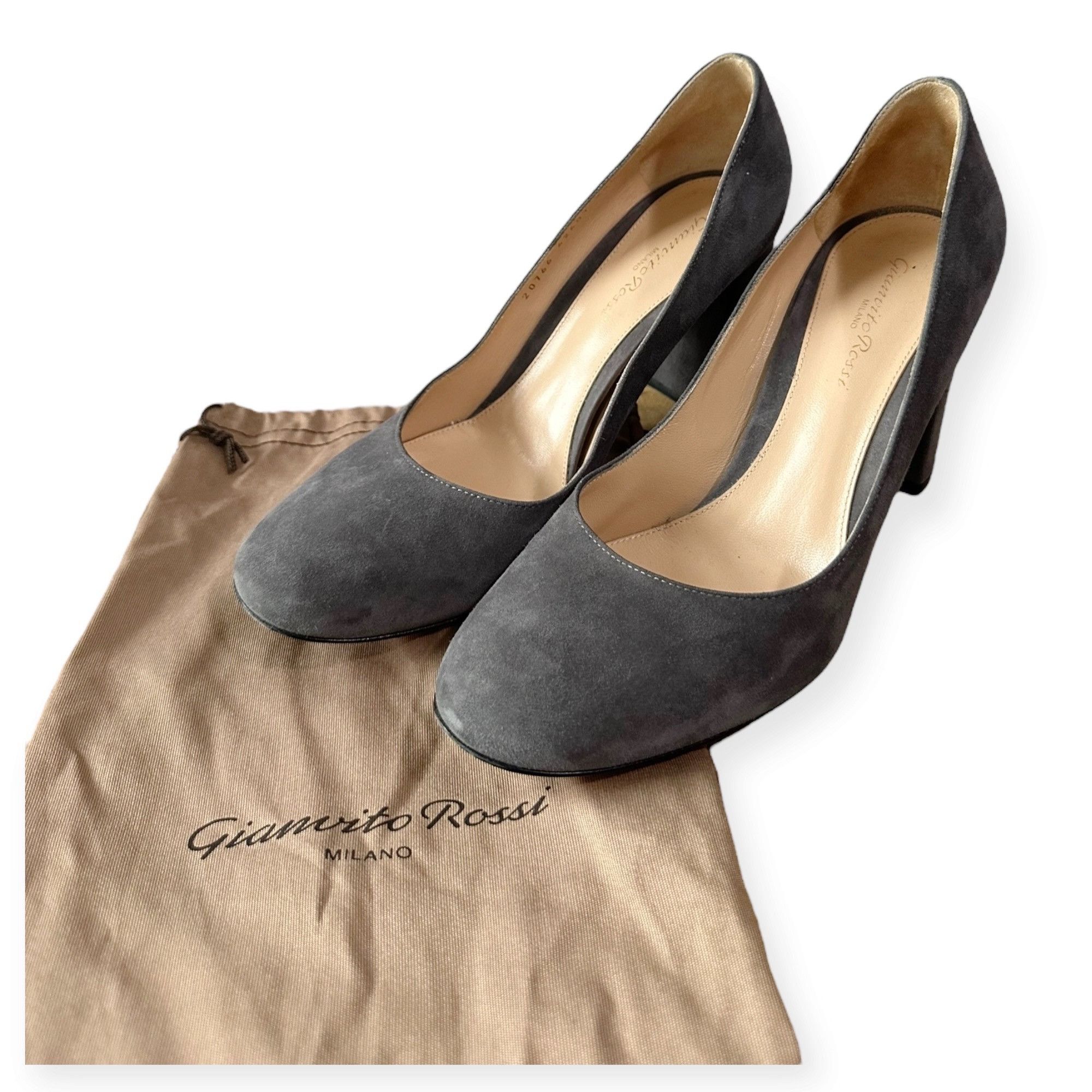 Gianvito Rossi Gianvito Rossi Round Toe 85mm Block Heel Pumps, Gray Suede, Size US 9.5 / IT 39.5 - 1 Thumbnail
