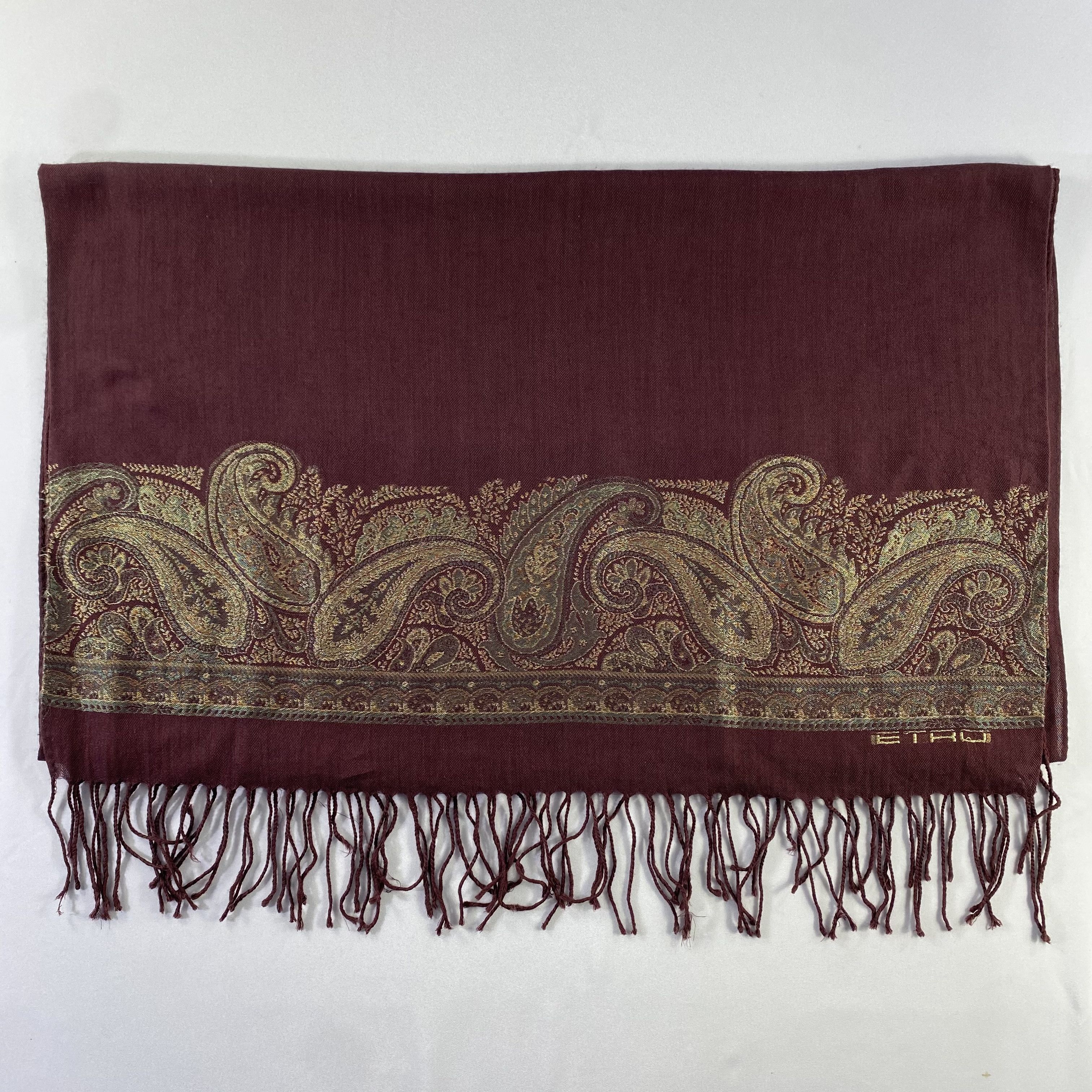 Etro Etro Burgundy Paisley Shawl - Wool Cashmere Silk Blend Size ONE SIZE - 6 Thumbnail