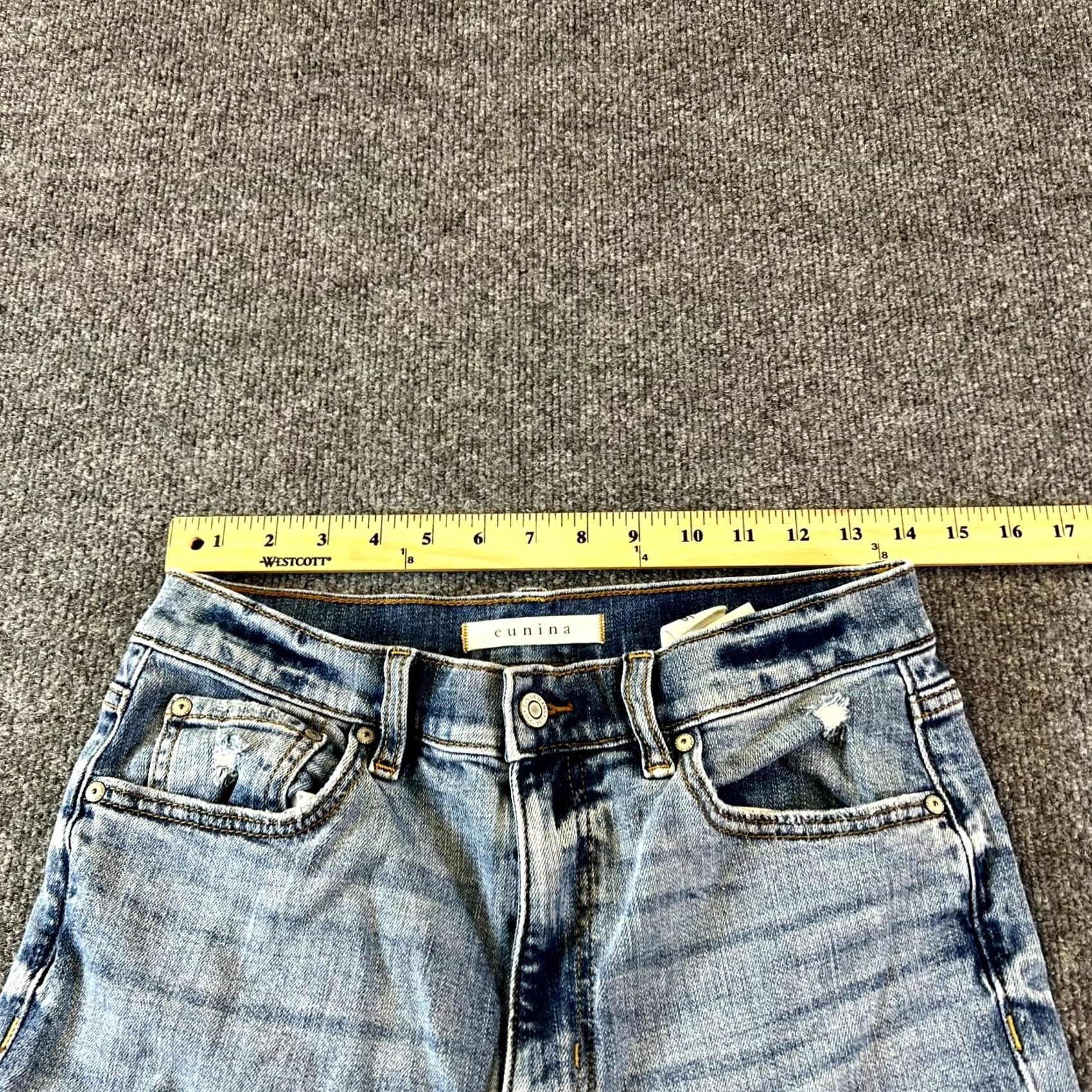 Vintage Eunina Jeans Womens 5/27W Blue Denim Raw Hem Super High-Rise Straight Leg Jeans Size 27" / US 4 / IT 40 - 3 Thumbnail