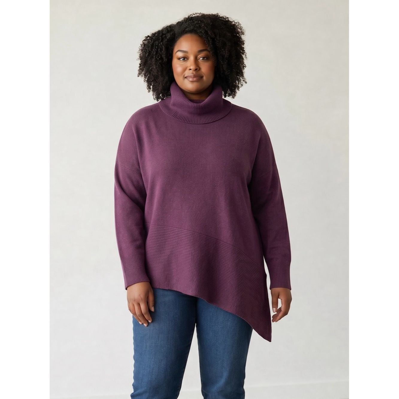 Chicos Chico's Plum Asymmetric Cowl Neck Tunic Sweater Size 4 US X Size XXL / US 16-18 / IT 52-54 - 1 Thumbnail