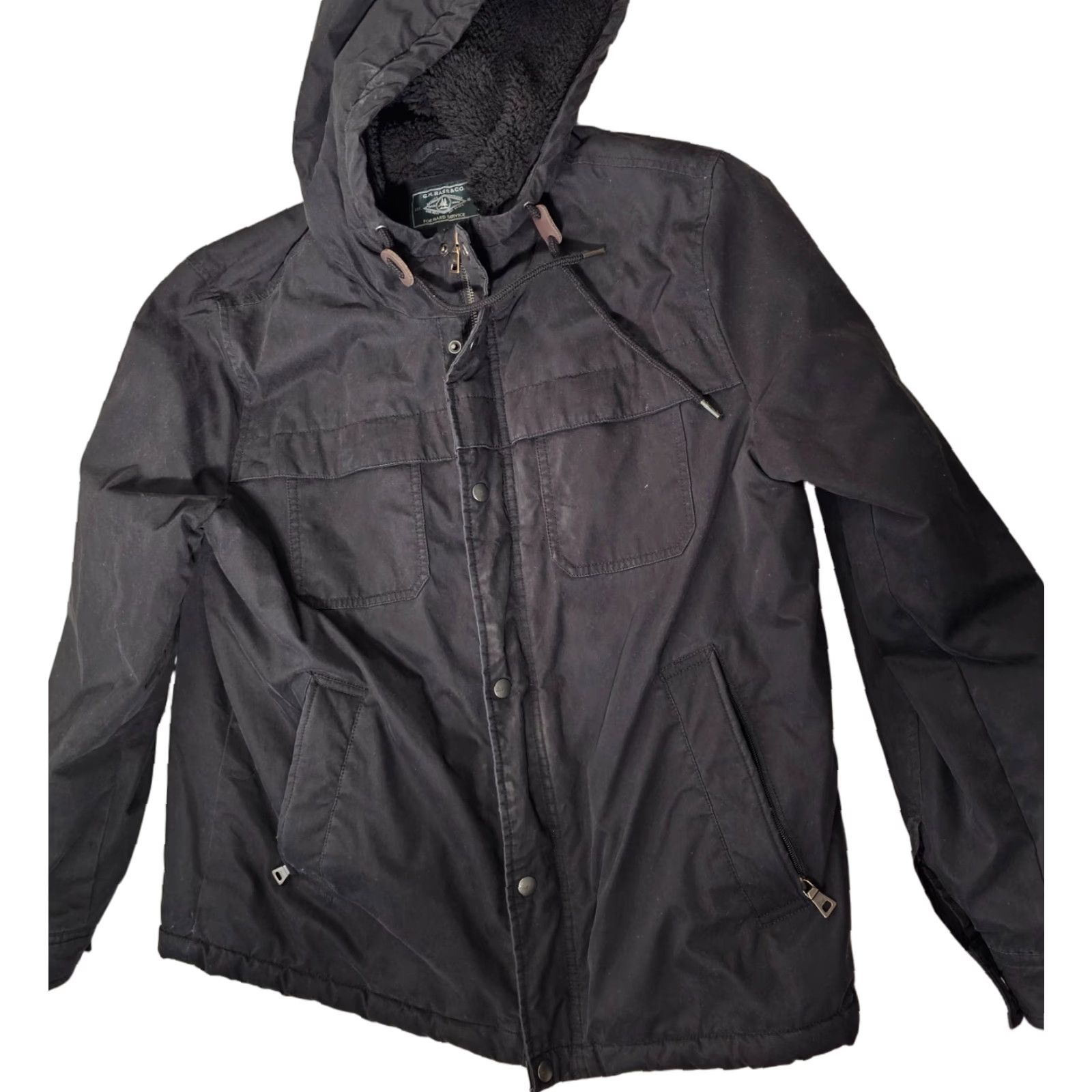 Vintage G.H. Bass & Co. Mens Heavy Cotton Canvas Hoodie Sherpa Size Large Front Bomber Jacket Black Size US L / EU 52-54 / 3 - 1 Thumbnail