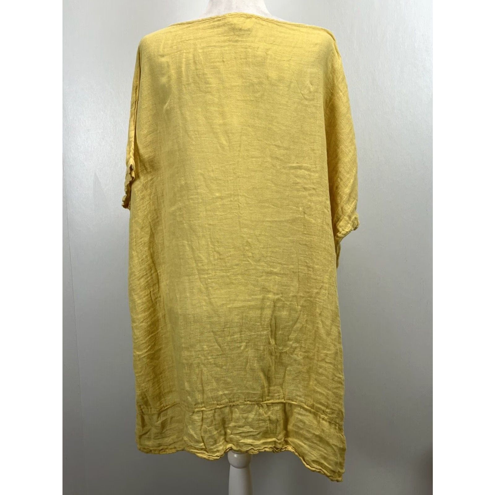 Vintage Verandah By Vina Womens Linen Tunic Shirt One Size Yellow Bohemian Size ONE SIZE - 3 Thumbnail