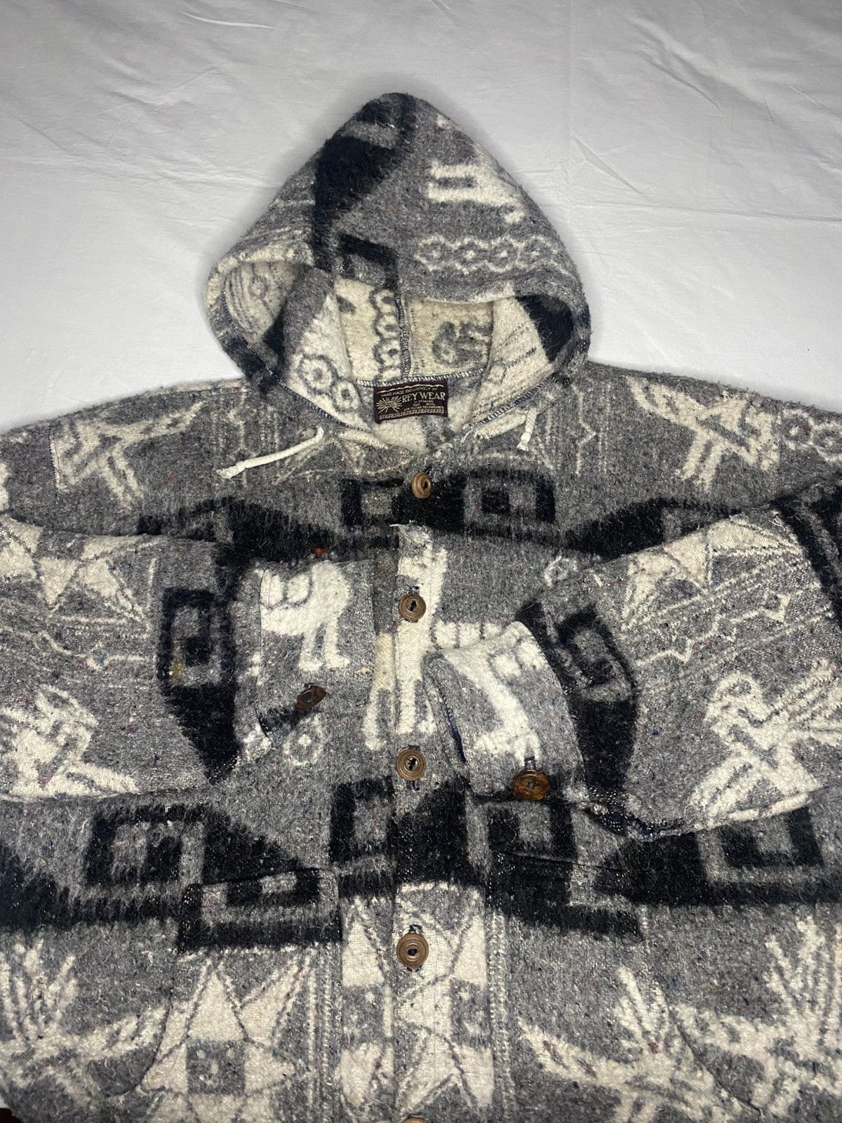 Other Vintage Rey Wear Hooded Sweater 100% Wool Hand Made Ecuador Size US XL / EU 56 / 4 - 5 Thumbnail
