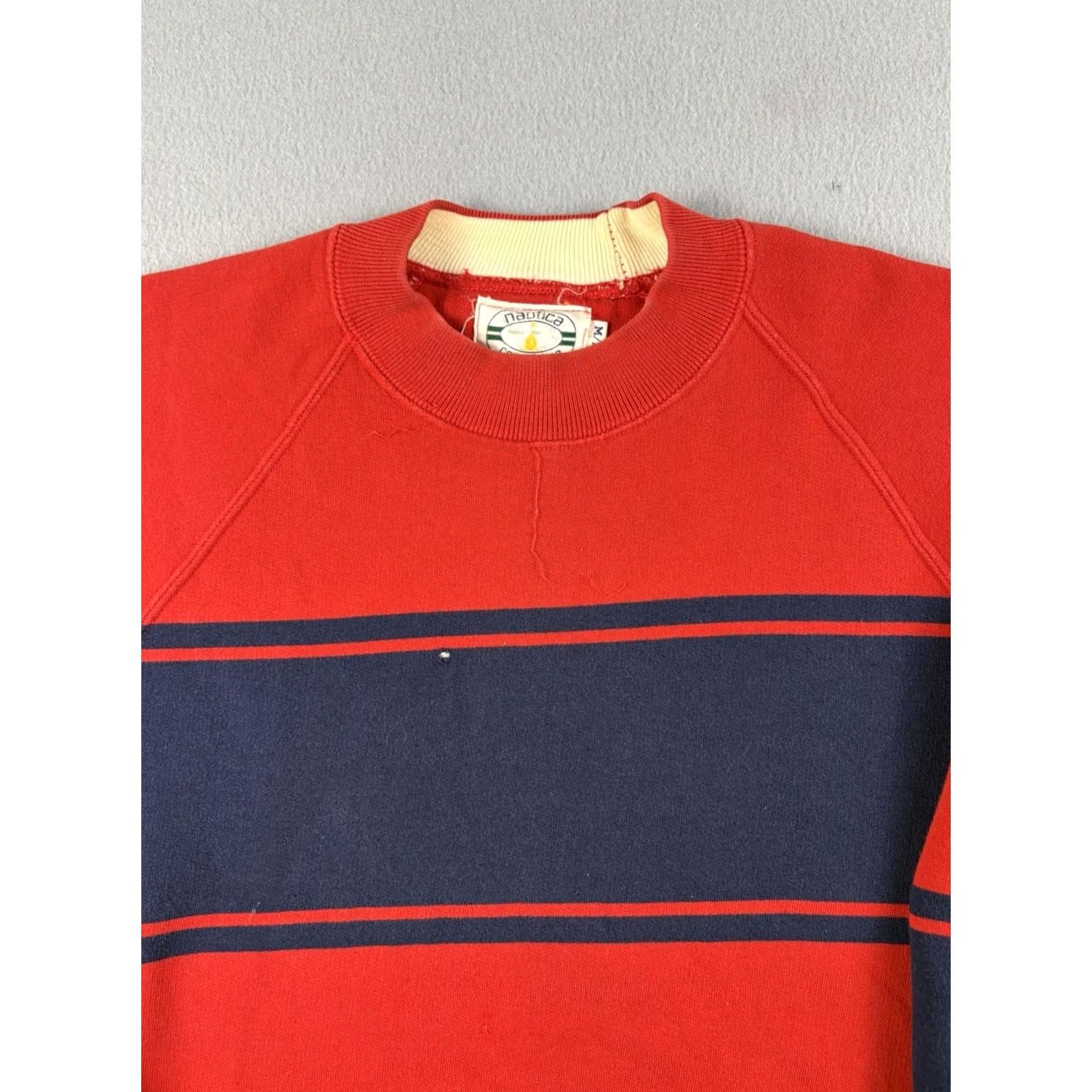 Nautica VINTAGE Nautica Sweatshirt Crewneck Striped Blue Red 90s M Men Little Holes Included Size US M / EU 48-50 / 2 - 2 Thumbnail