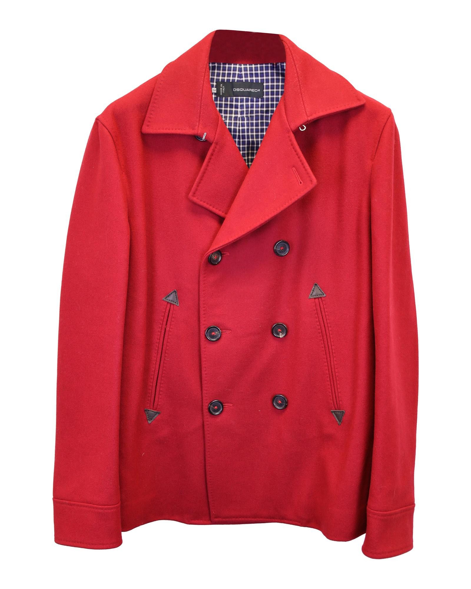 image of Dsquared2 Double-Breasted Red Wool Coat For Men (Size Medium)