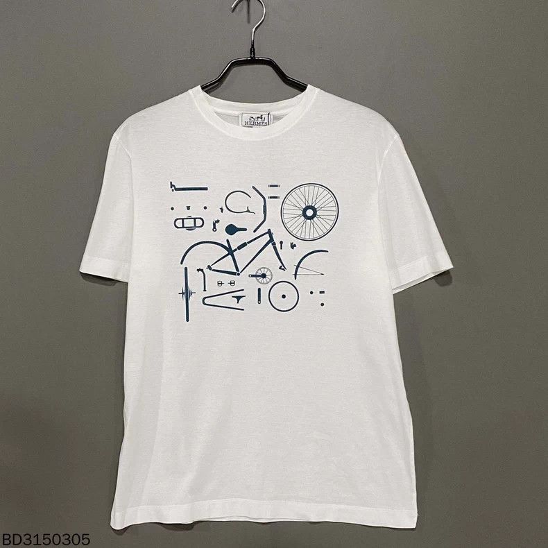 Hermes HERMES White Bicycle Print T-shirt - dmc Size US S / EU 44-46 / 1 - 1 Thumbnail