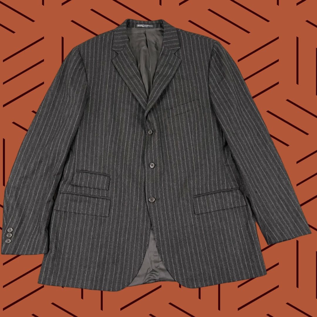 Polo Ralph Lauren Polo Ralph Lauren Blazer Mens 46 L Wool Cashmere Gray Striped Suit Coat Italy Size US XXL / EU 58 / 5 - 1 Thumbnail