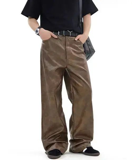 Jean Outdoor retro fashion washed pu leather pants Size US 29 - 6 Thumbnail