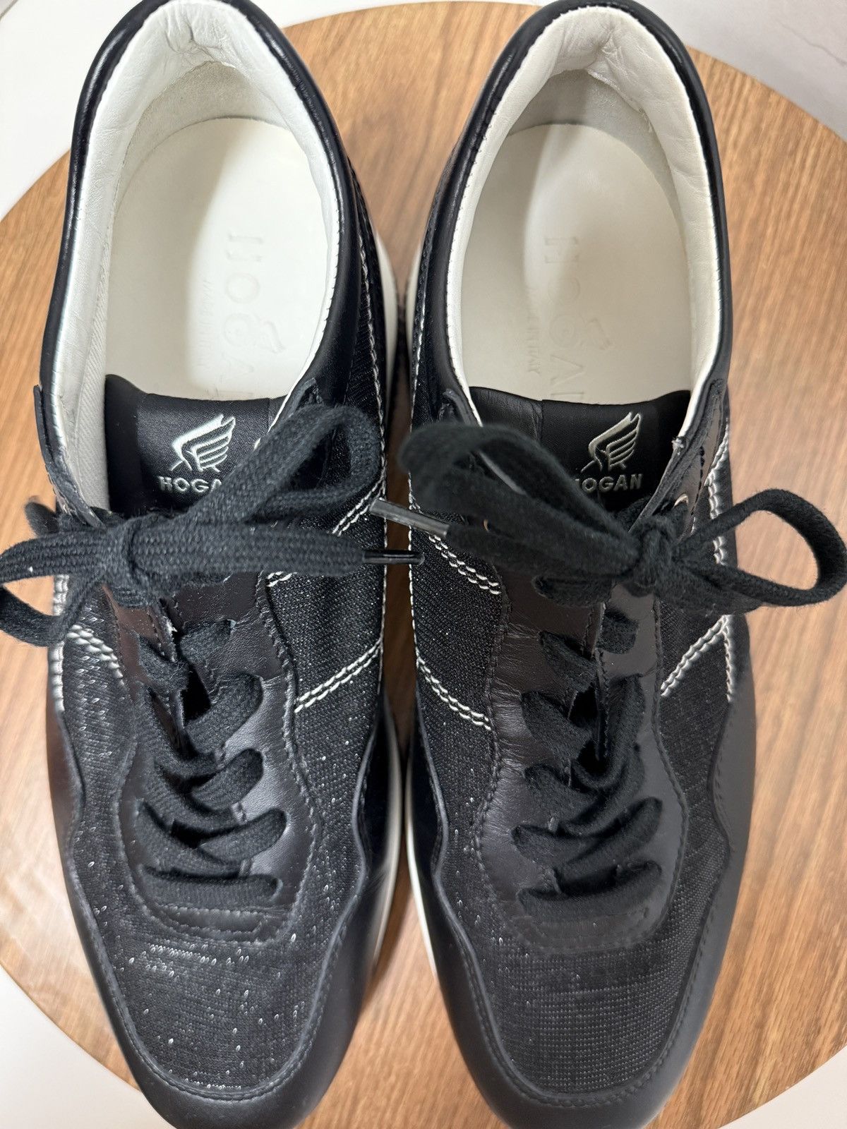 Hogan Hogan Women Perforated Black/White Metallic Leather Sneakers Size US 9 / IT 39 - 8 Thumbnail