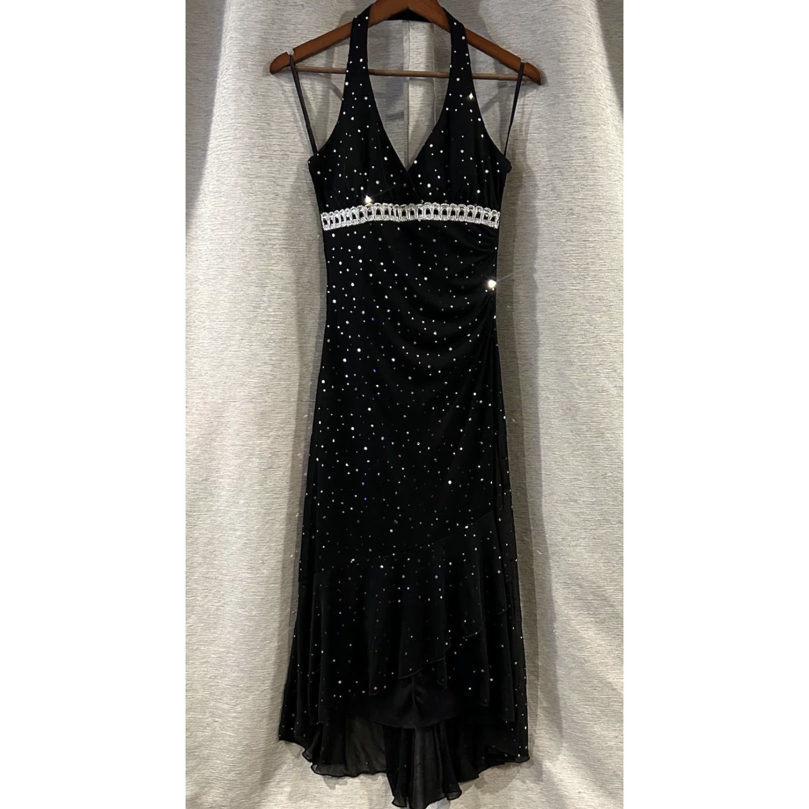 Vintage VINTAGE Taboo Dress Midi Black Sequin Rhinestone Sparkles Y2K 90s Floral V-Neck Sleeveless Party Womens Medium Size M / US 6-8 / IT 42-44 - 2 Thumbnail