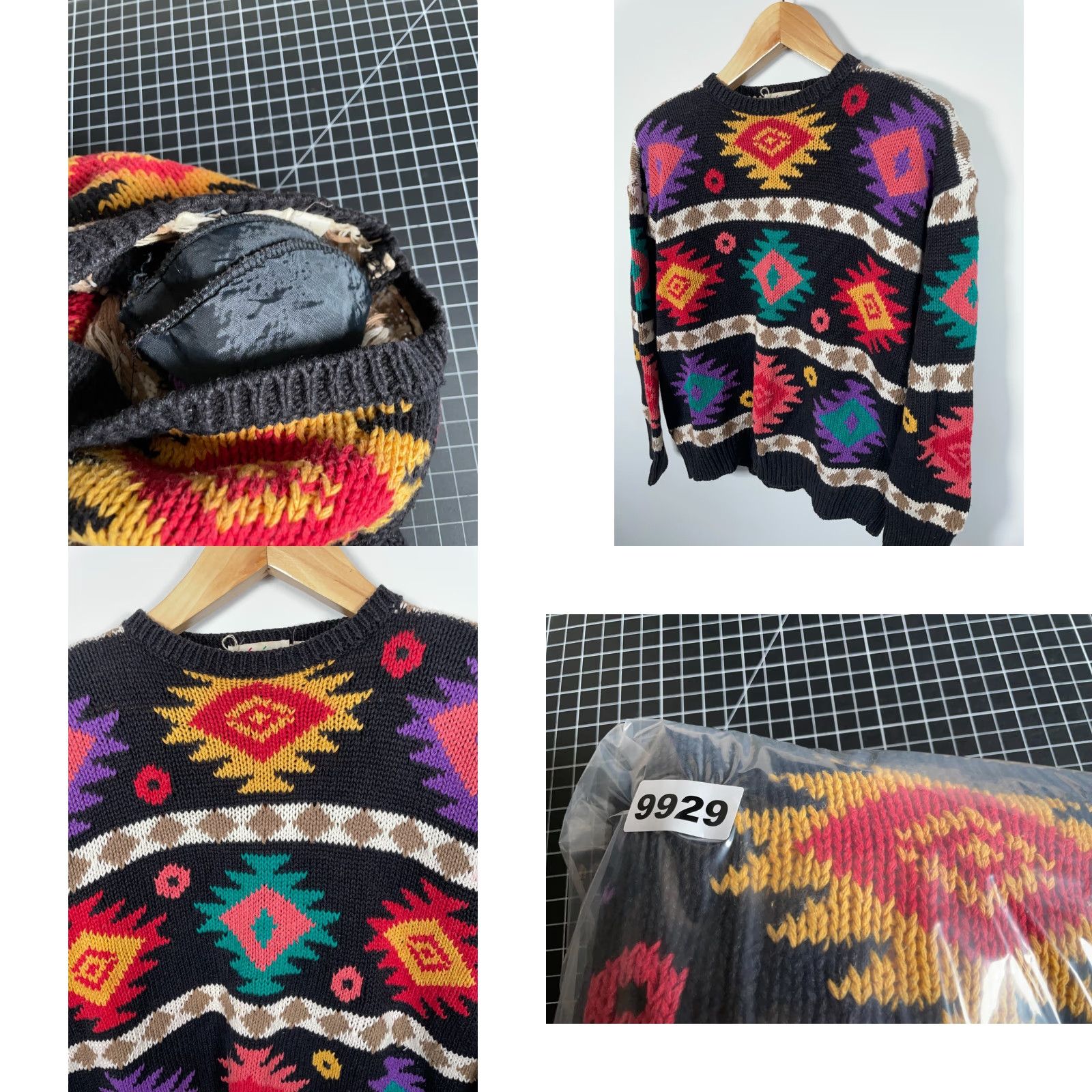 Vintage VINTAGE Geometric Sweater Women's Large Black 90s Aztec Southwestern Pattern Chunky-Knit Ramie Cotton Blend Crew Neck Pullover Size L / US 10 / IT 46 - 8 Thumbnail