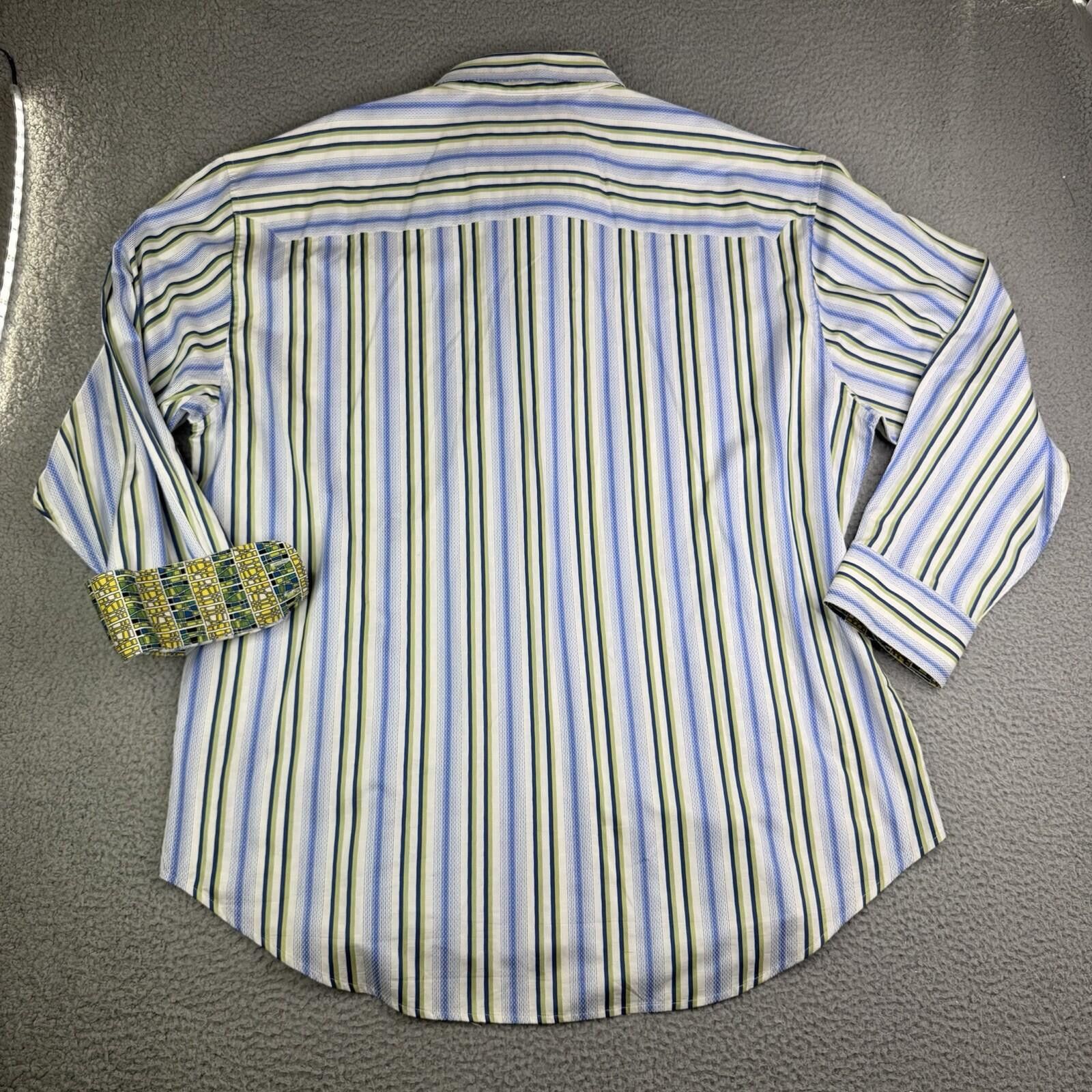 Robert Graham Robert Graham Striped 4XL Blue White Green Button Up Shirt Size US XXL / EU 58 / 5 - 7 Thumbnail