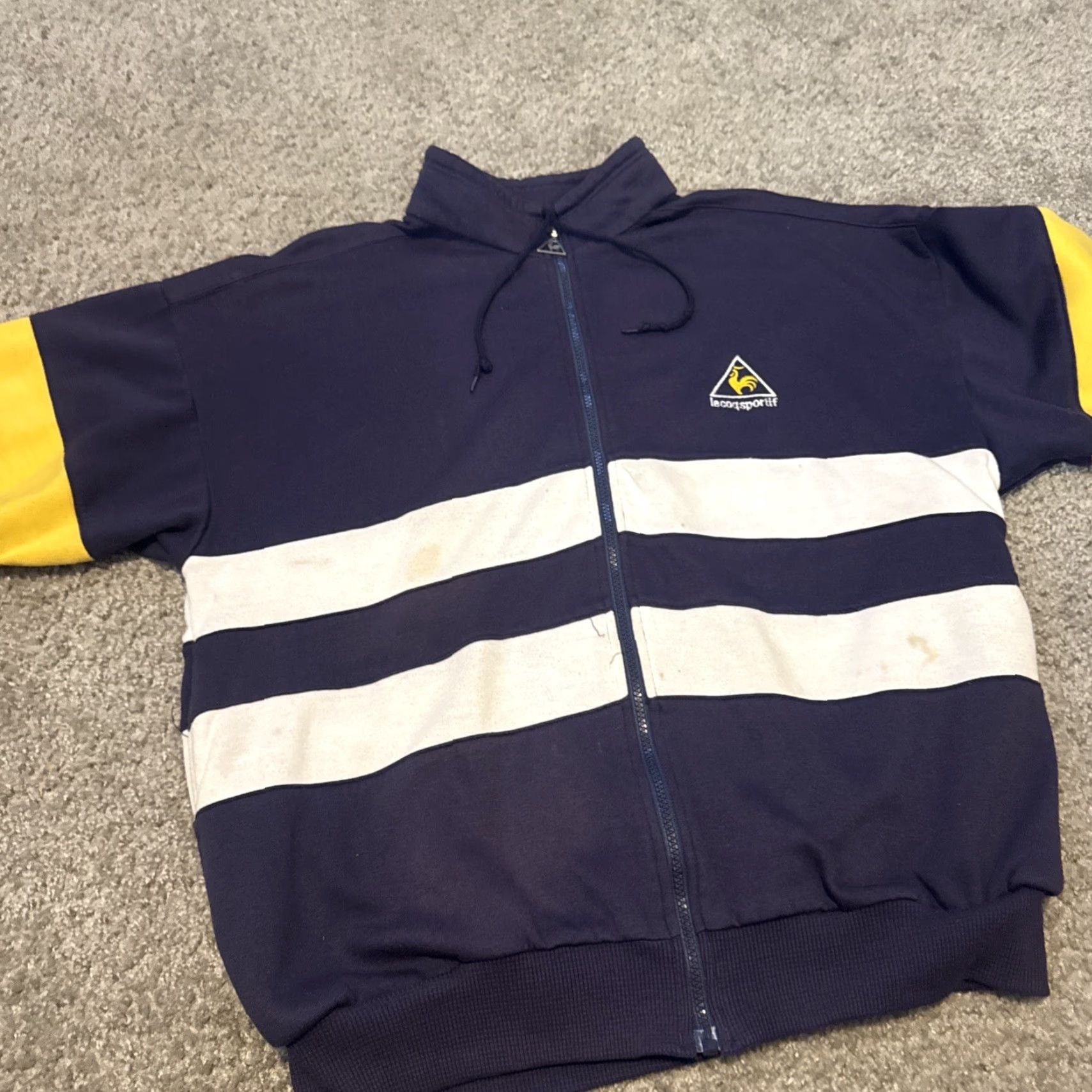 Le Coq Sportif VINTAGE Le Coq Sportif Navy Blue White Full Zip Polyester Cotton Track Jacket Unisex Adults L Blue 80s Mens Womens Size US L / EU 52-54 / 3 - 7 Thumbnail