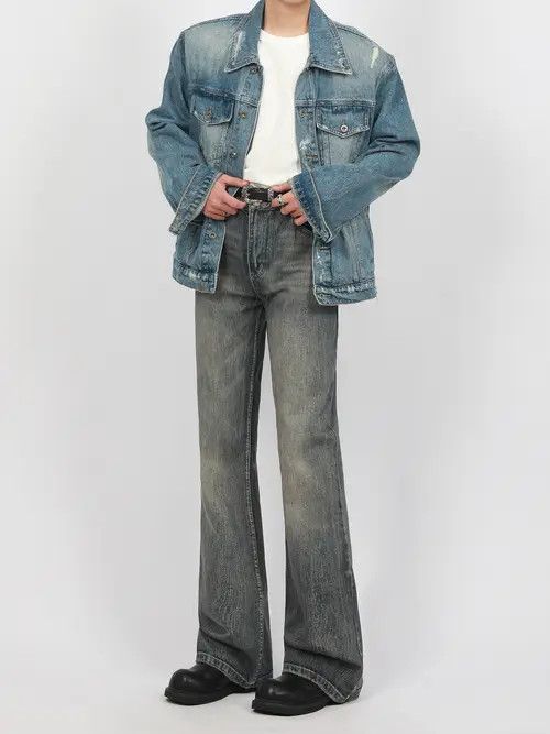 Japanese Brand × Jean Vintage high street cleanfit washed distressed flared jeans Size US 32 / EU 48 - 3 Thumbnail