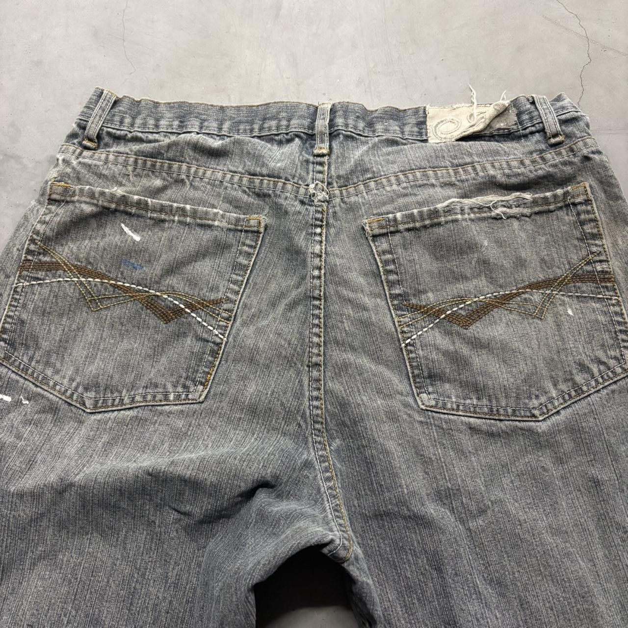 Indigo Crazy Vintage Y2K/2000s Super Baggy Wideleg Dark Blue Wash Grey Distressed Skater Style Streetwear Indigo Denim Jeans! Size US 34 / EU 50 - 7 Thumbnail
