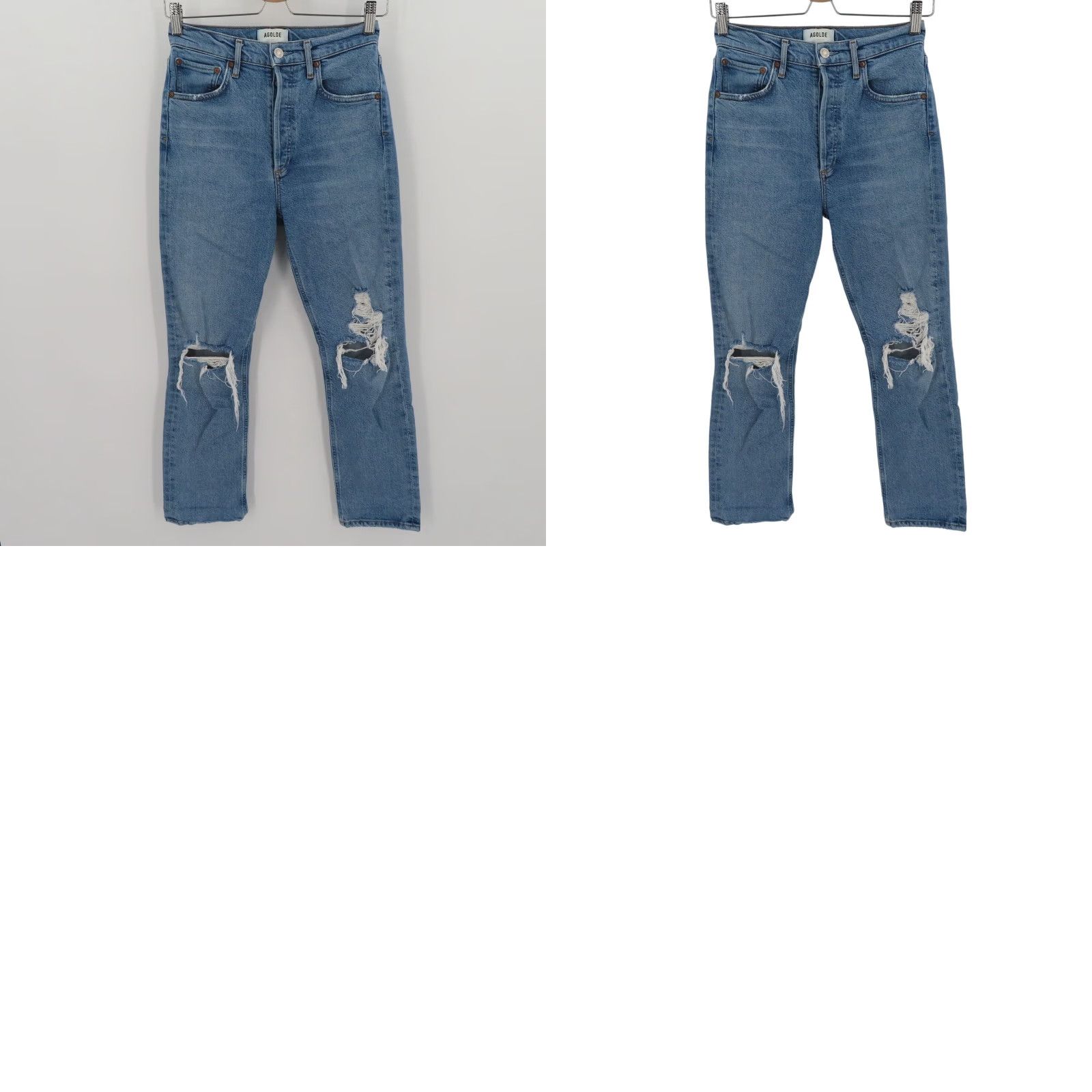 Agolde AGOLDE Womens 25 Riley Button Fly Distressed Medium Blue Denim Jeans Cotton Size 42" / US 20 - 9 Thumbnail