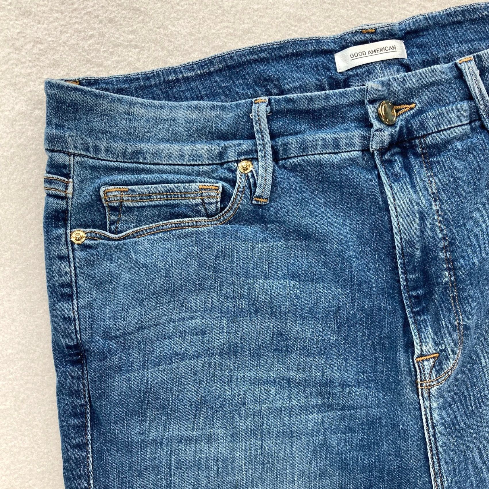 Good American Good American Good Legs Ripped Pocket Jeans Women's Plus 18 Blue Stretch Denim Slim High Rise 5-Pocket Menus Womens Size 40" / US 18 - 3 Thumbnail