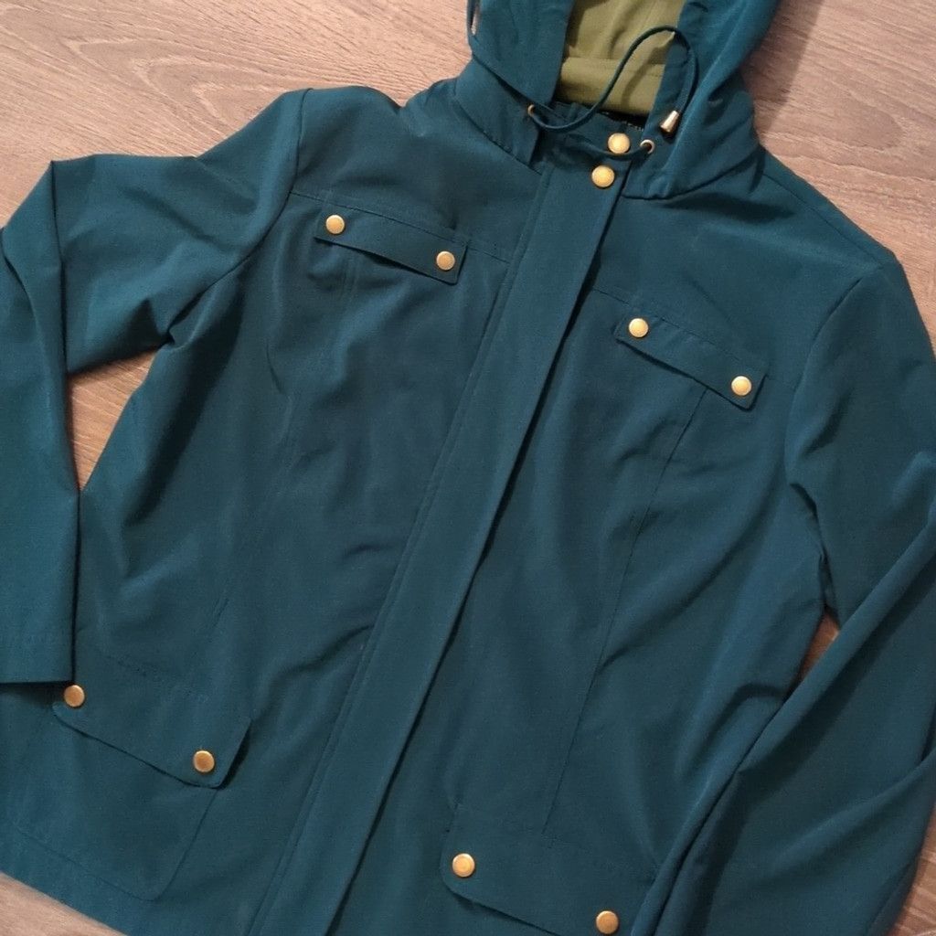 Zenergy By Chicos Teal And Green Hooded Golf Jacket Size 1