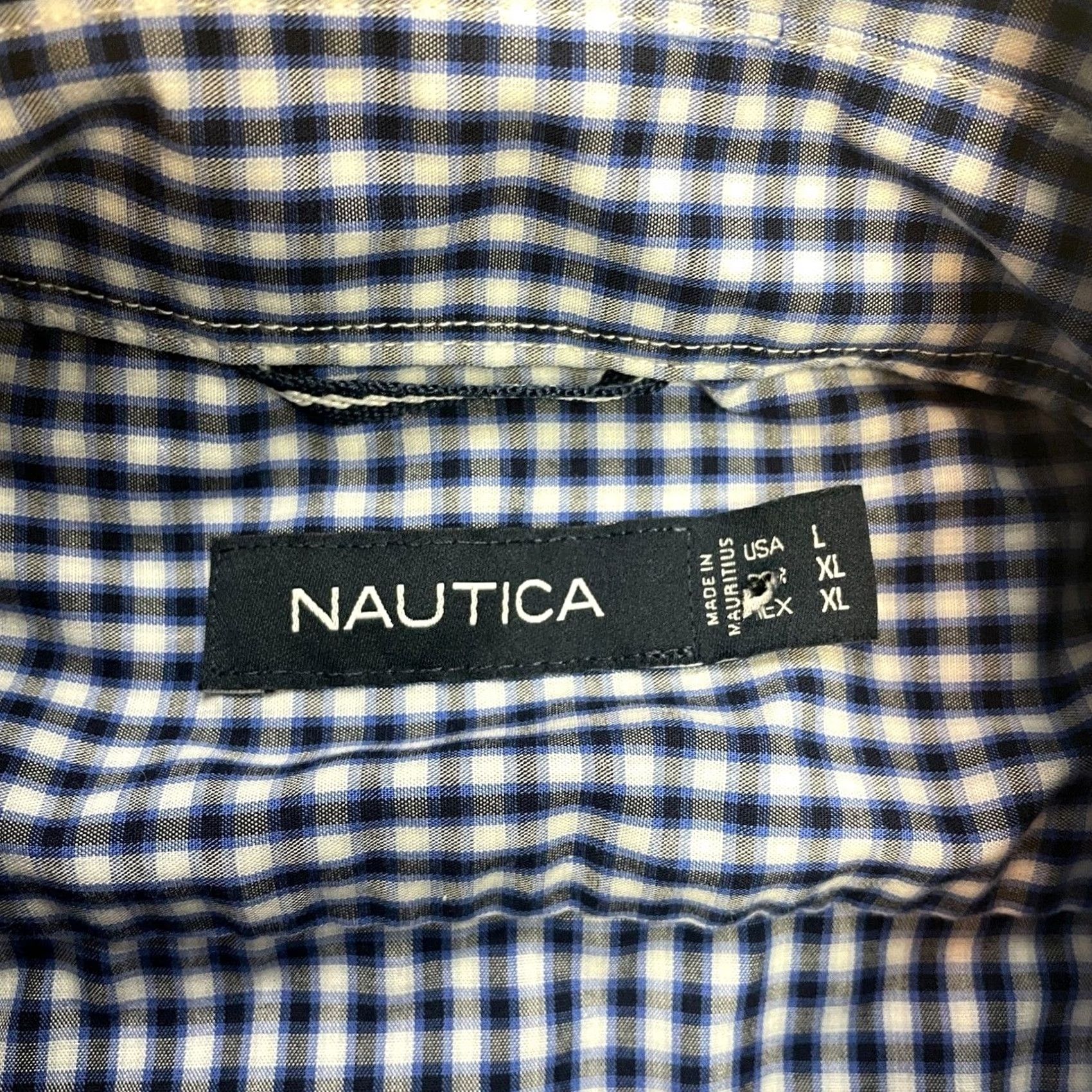 Nautica Nautica Button-Down Shirt Mens L Blue Check Long Sleeve Pocket Logo Cotton Size US L / EU 52-54 / 3 - 3 Thumbnail