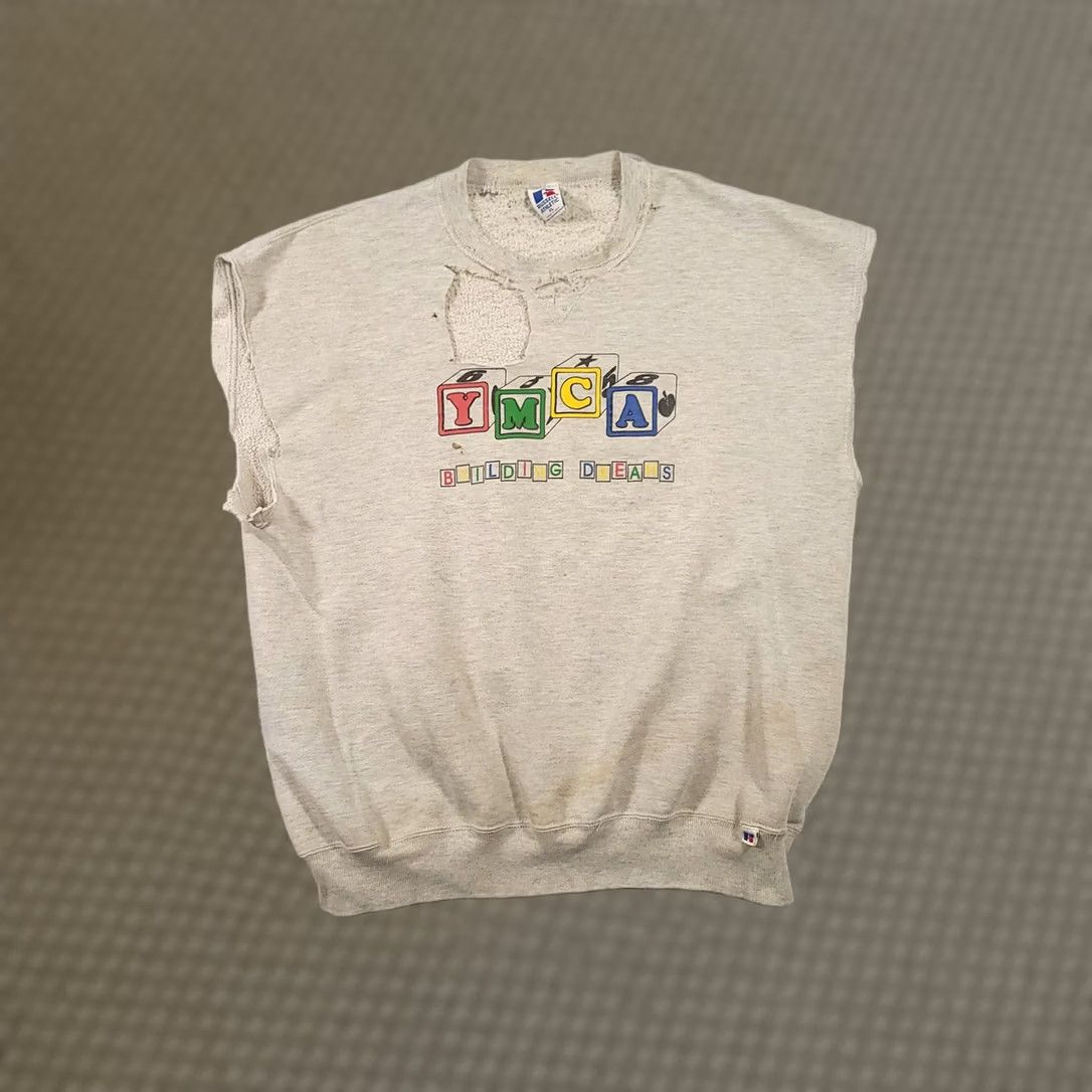 Russell Athletic VINTAGE Russell Athletic Sweatshirt Mens XL Gray YMCA Building Dreams Graphic Print 90s Distressed Size US XL / EU 56 / 4 - 1 Thumbnail