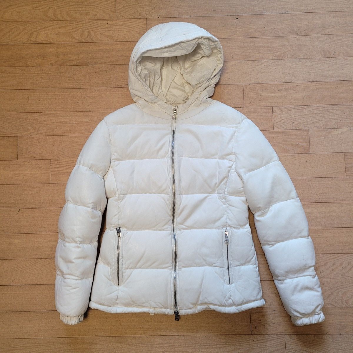 image of Prada Leather Down Jacket in White, Women's (Size XL)