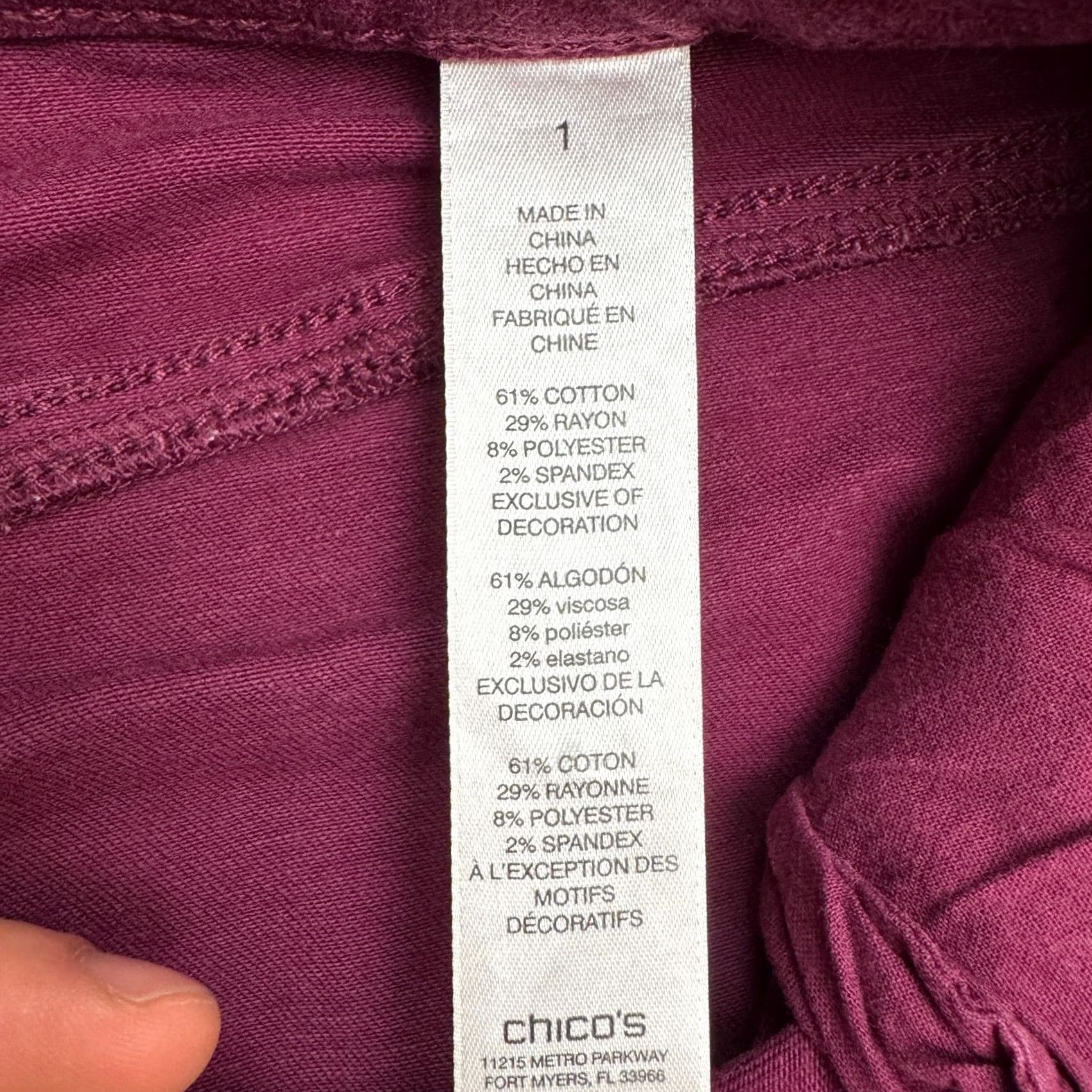Vintage Chico's The Platinum Jegging Skinny Denim Jeans Women 1 Maroon High Rise Stretch Size 25" / US 0 / IT 36 - 7 Thumbnail