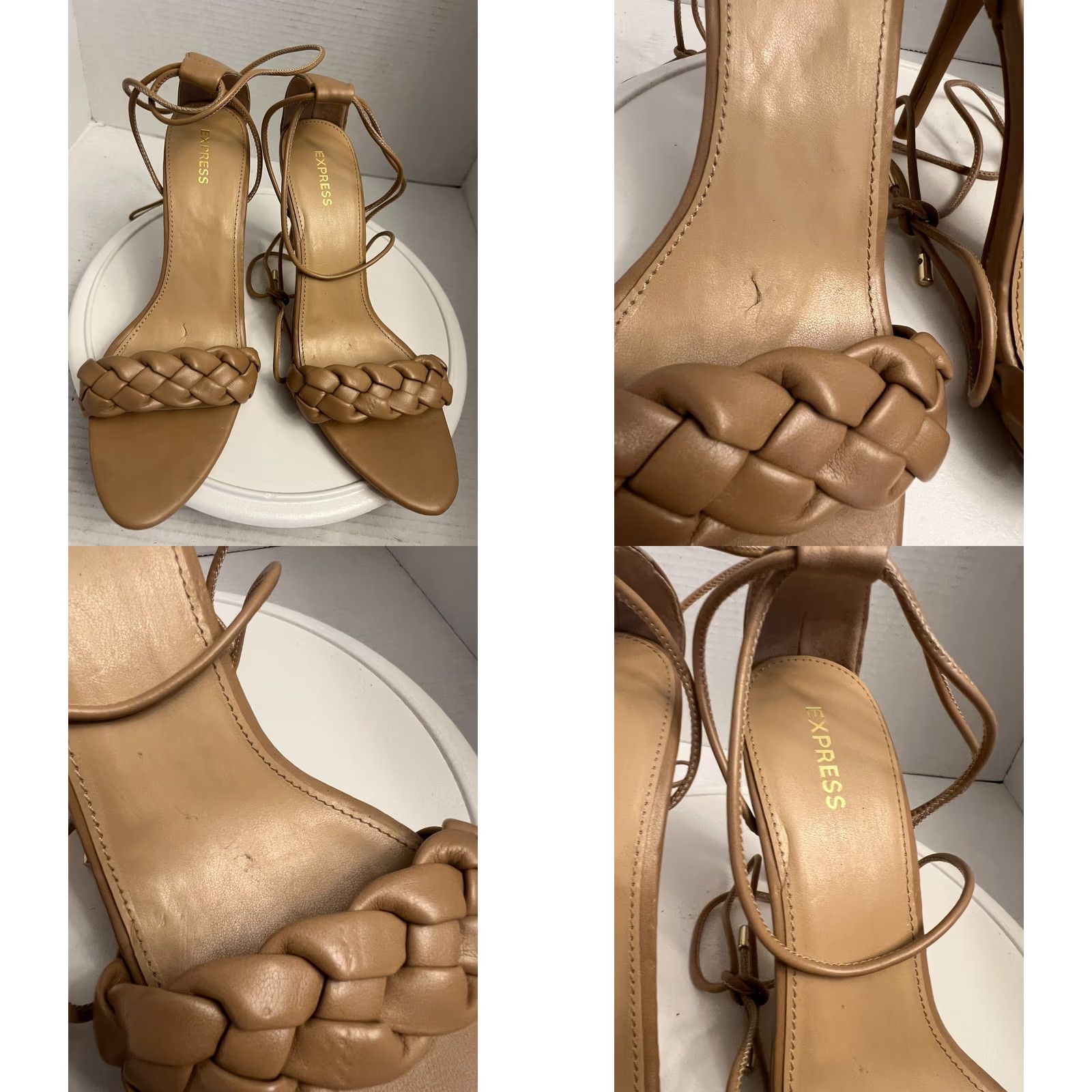 Express Express Strappy Womens Brown Women Slide Sandal Gladiator Tan High Stiletto Heel Braided Straps Size US 10 / IT 40 - 8 Thumbnail