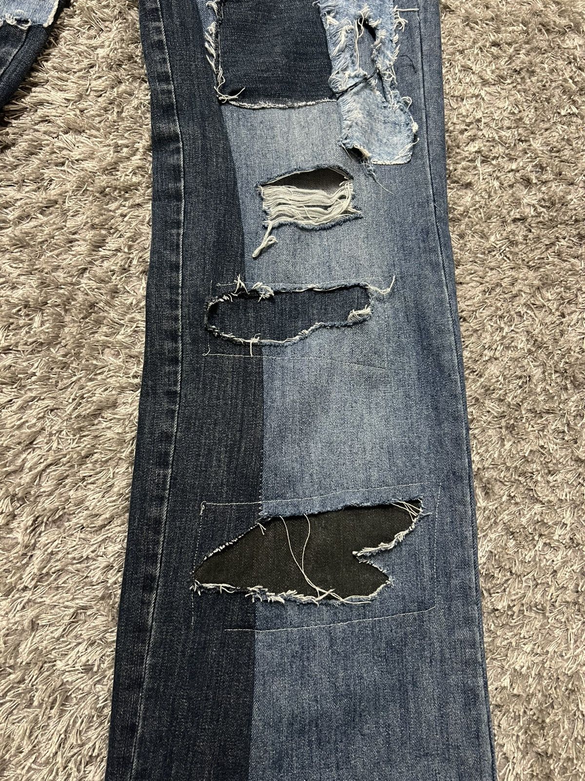 Handmade Custom 1/1 boot cut flared wide leg patchworked washed jeans Size US 32 / EU 48 - 3 Thumbnail