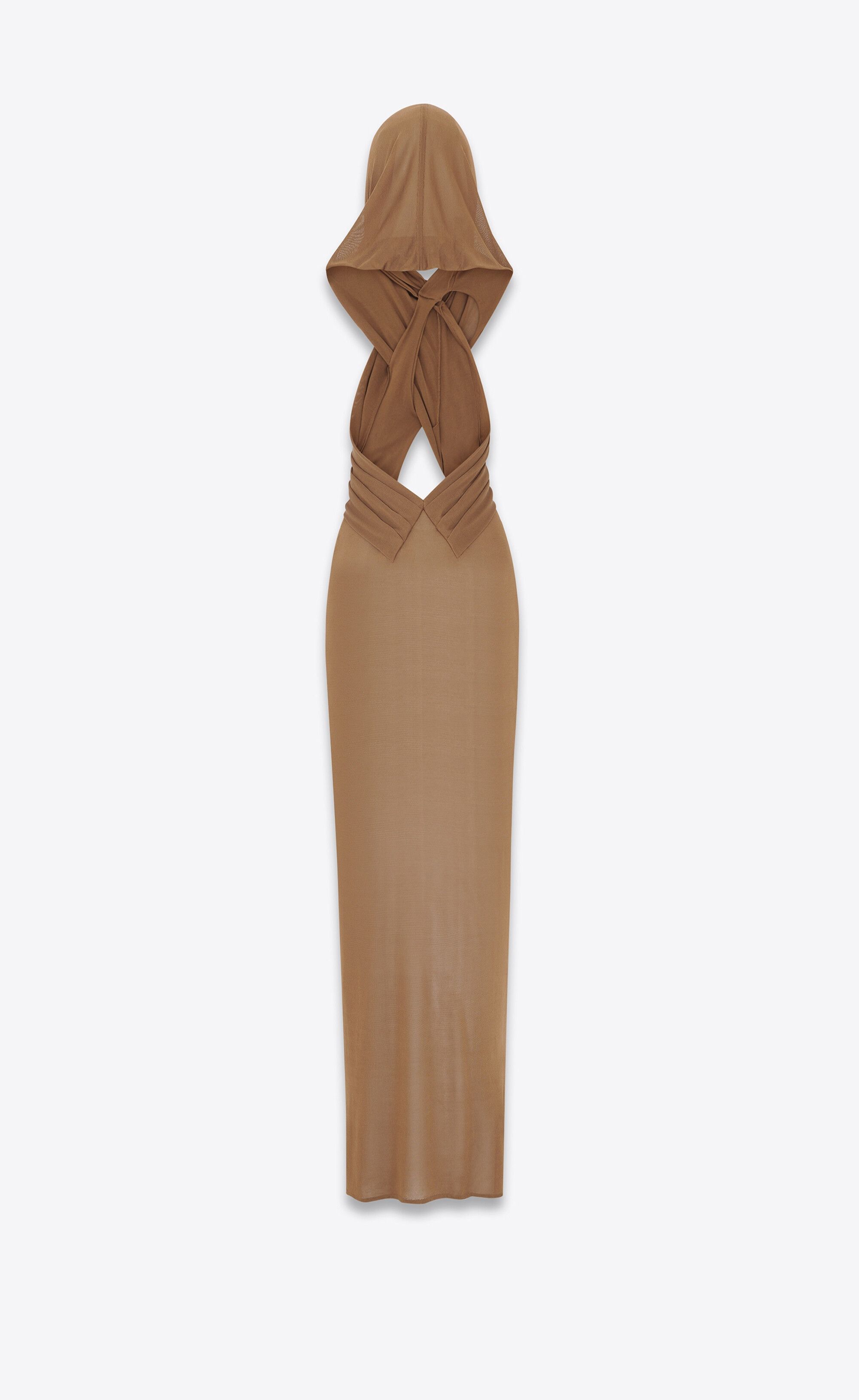 Saint Laurent Paris o1s1wg111024 Knitted Hooded Maxi Dress in Brown Size L / US 10 / IT 46 - 4 Thumbnail