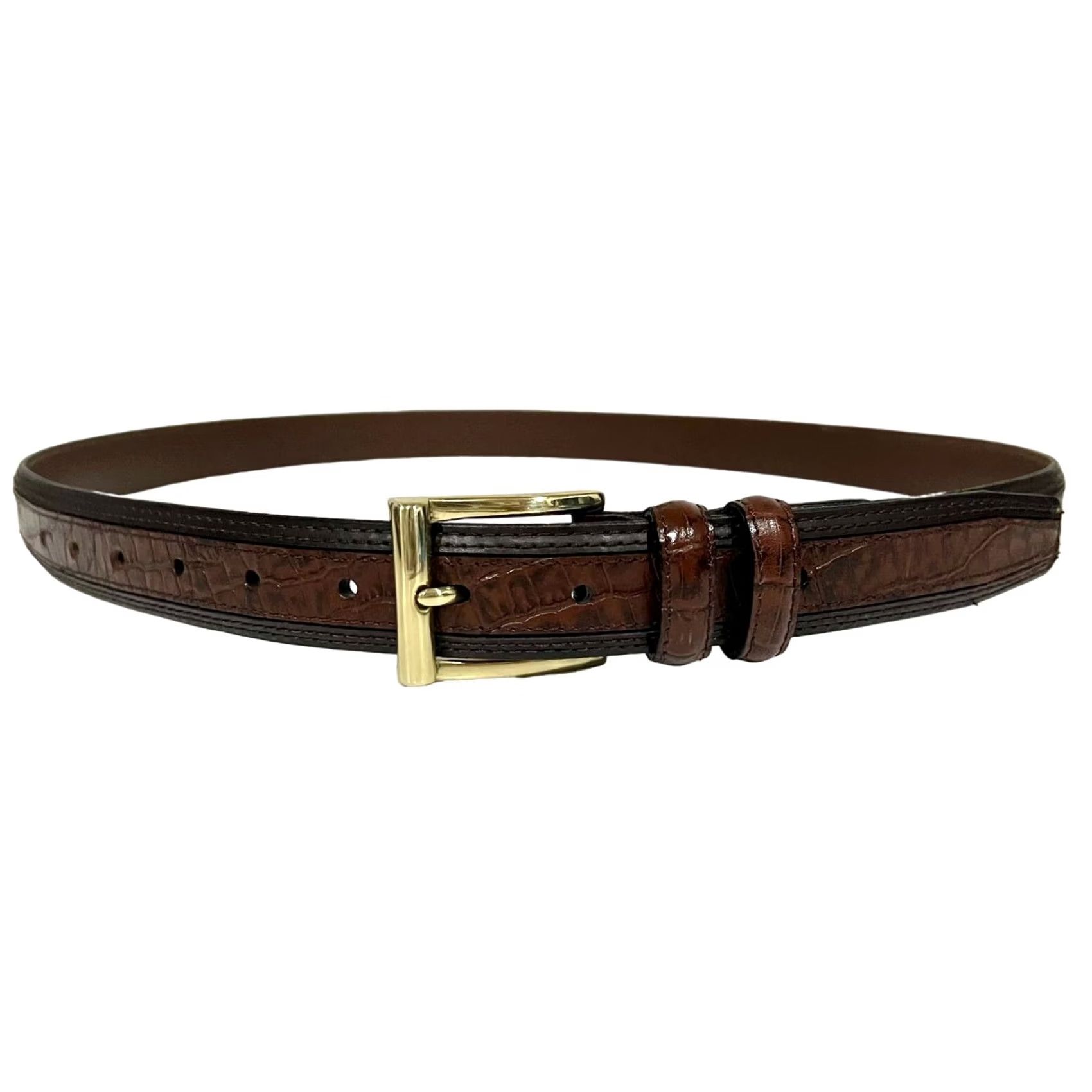 Vintage Scandia woods Belt Men 2XL Big & Tall Brown Leather Crocodile Texture Size ONE SIZE - 6 Thumbnail