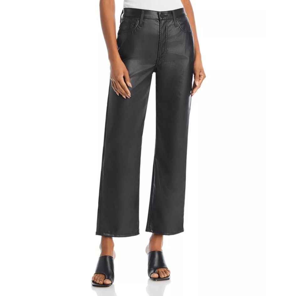MOTHER Women Black Faux Leather The Rambler Jeans Size 28