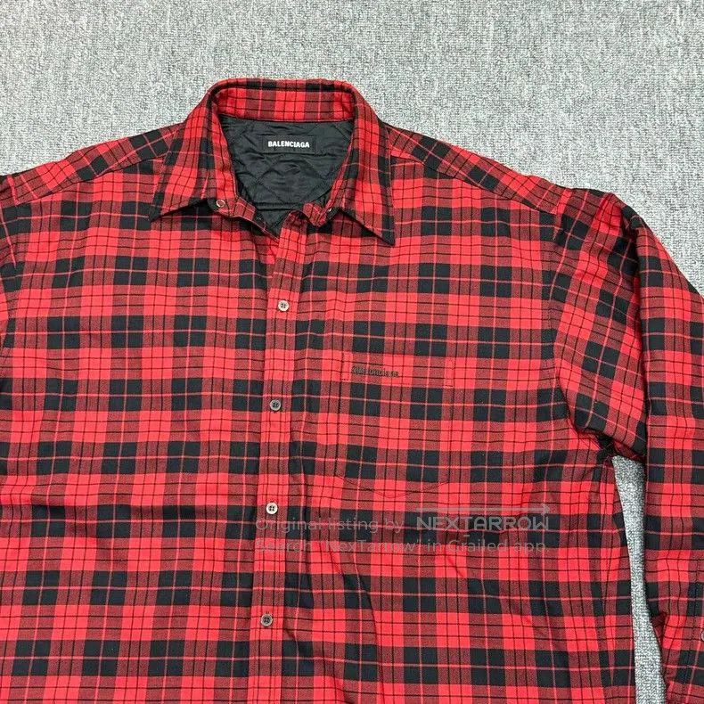 Balenciaga Balenciaga Red Black Plaid Cotton Coat. Size US L / EU 52-54 / 3 - 3 Thumbnail