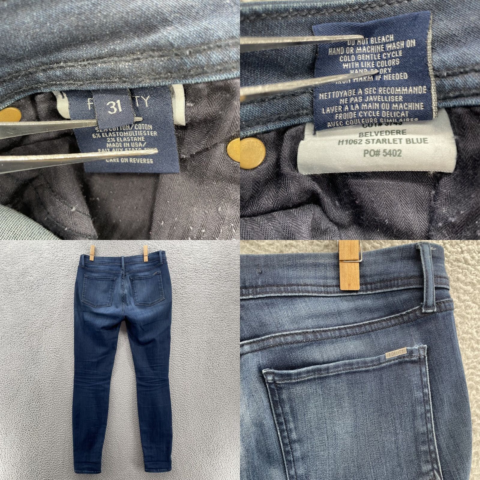 Vintage Fidelity Jeans Women's 32* Dark Belvedere High Rise Ultra Slim Classic Academia Jeans Woman Slim Skinny 5-Pocket Denim Blue Size 24" / US 00 / IT 34 - 9 Thumbnail