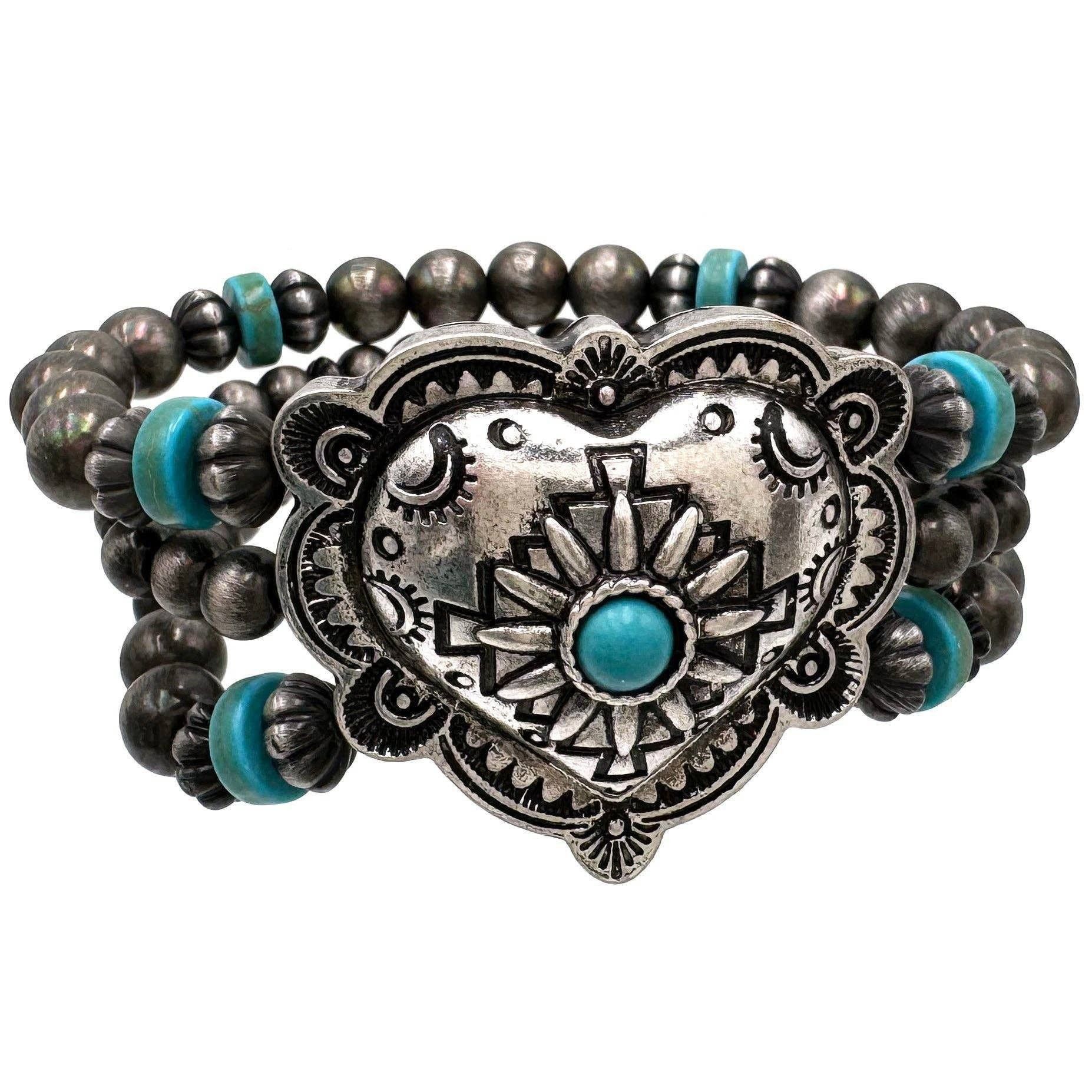 Other Silver Western Heart Navajo Turquoise Beads Bracelet for Sty Size ONE SIZE - 7 Thumbnail