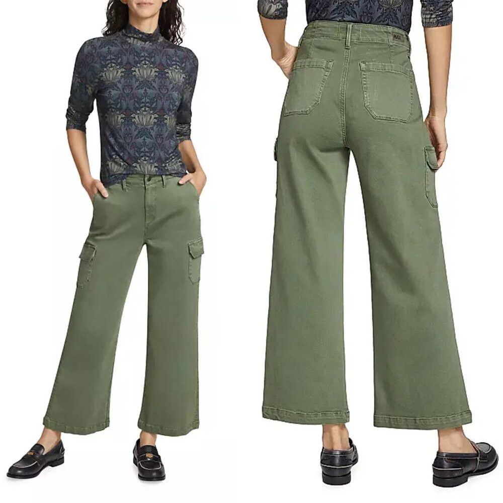 Paige NWT New Paige Carly Wide-Leg Ankle Cargo Green Pants Size 2 Size 27" / US 4 / IT 40 - 2 Thumbnail