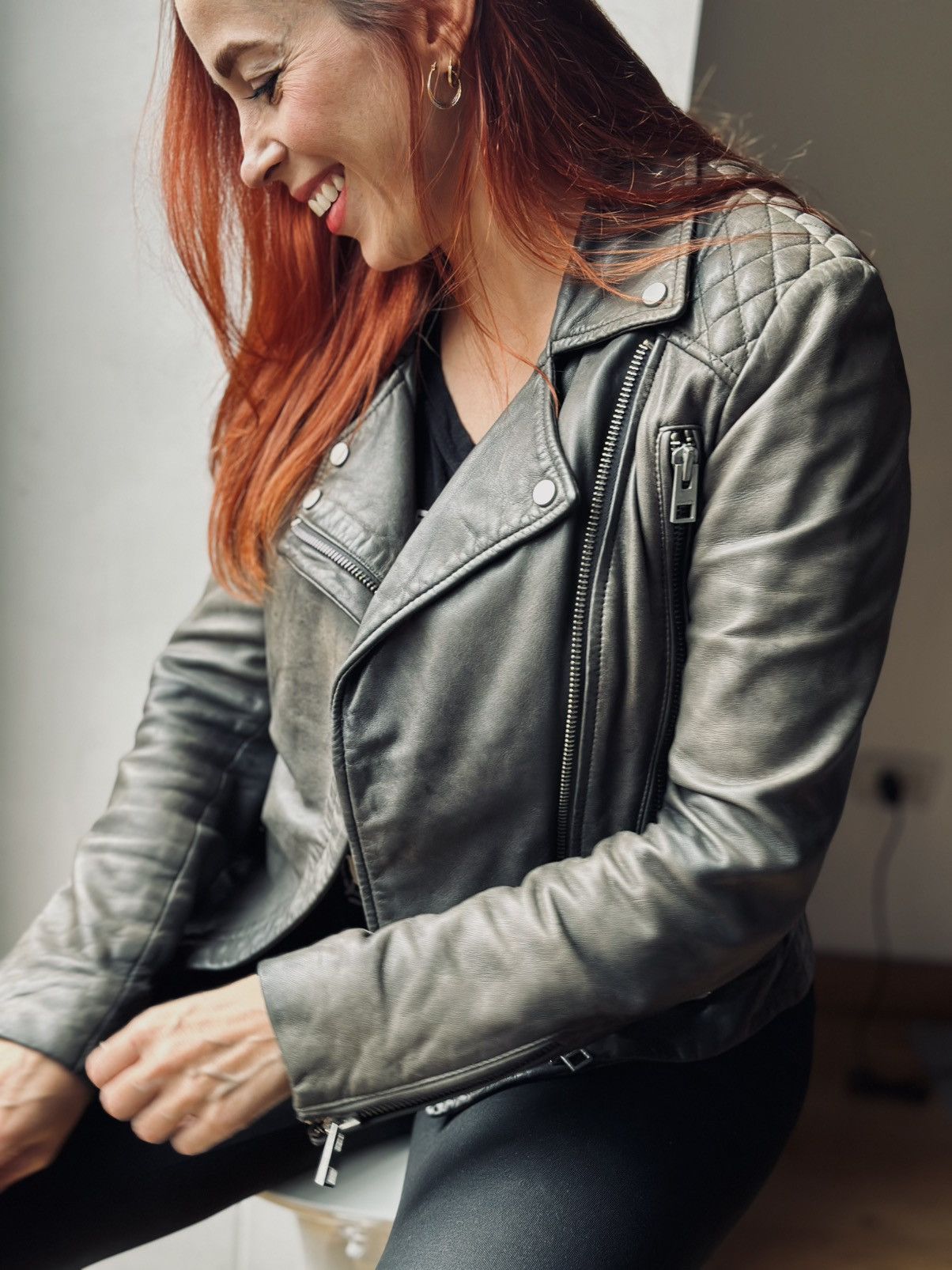 All Saints HAWKS BIKER sheepskin leather jacket us2 uk6 eu34