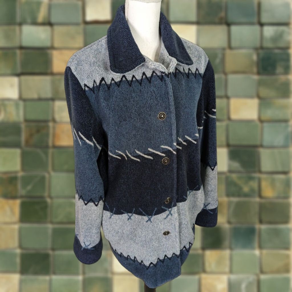 Vintage VINTAGE 90s Sherpa Barn Chore Coat Shirt Jacket Blue Patchwork Women's Medium Jacket Size M / US 6-8 / IT 42-44 - 1 Thumbnail