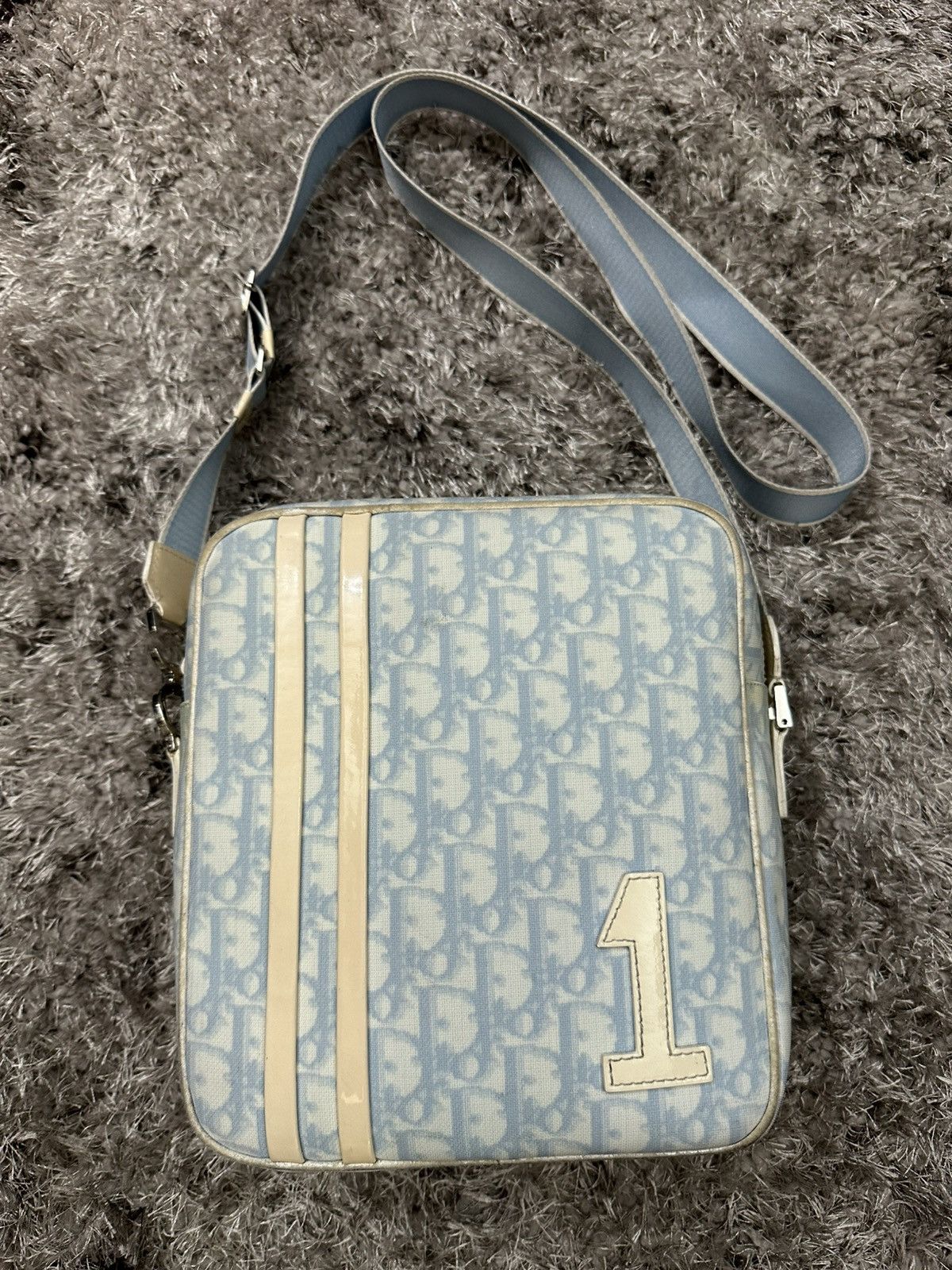 Christian Dior Monogram Blue Shoulder Bag Vintage