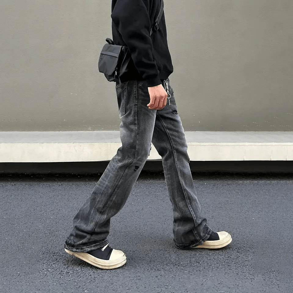 Designer × Japanese Brand × Jean Ripped Jeans Men Black Streetwear Y2k Denim Pants Size US 33 - 3 Thumbnail