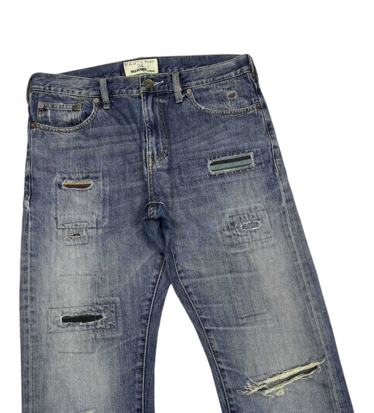 Japanese Brand PATCHWORK BACK NUMBER DISTRESSED DENIM JORTS DENIM Size US 34 / EU 50 - 5 Thumbnail