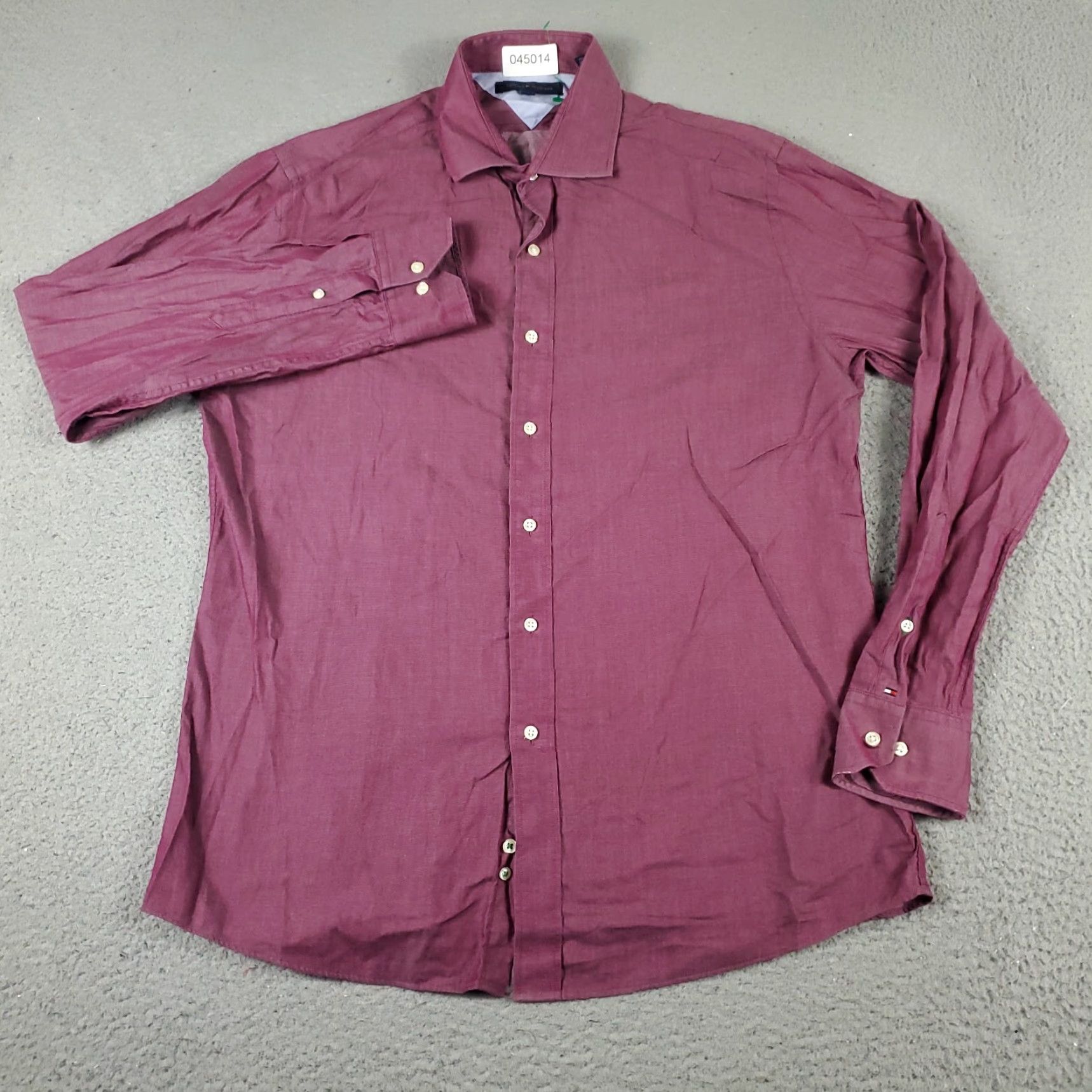 Tommy Hilfiger Tommy Hilfiger Shirt Mens 16.5 Burgundy Dress Button-Down Long Sleeve Non-Iron Coleur Red Classic American Size 42R - 2 Thumbnail