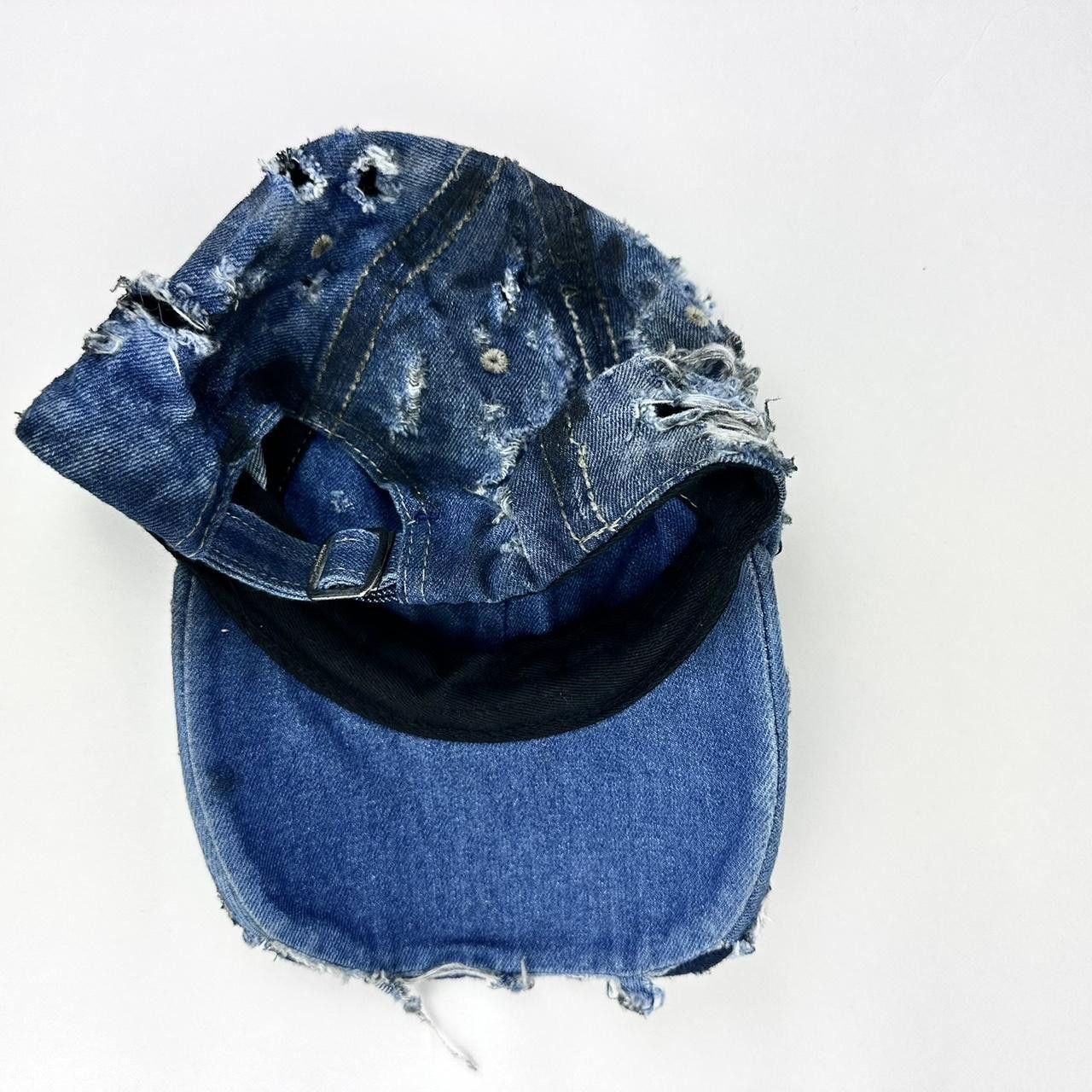 Other ASTROBOI* Shredded Blue Distressed Denim Hat Size ONE SIZE - 6 Thumbnail