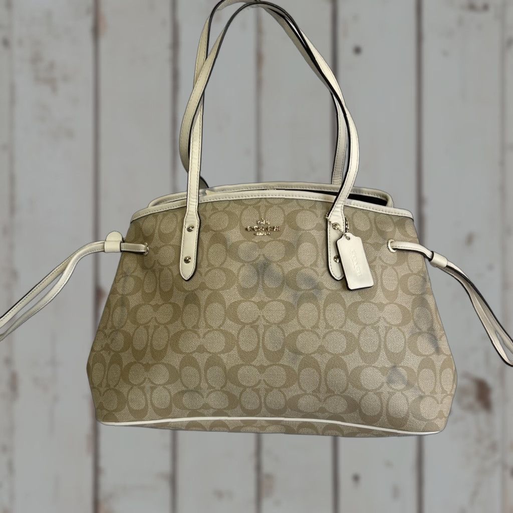 Coach VINTAGE Coach Tote Signature Beige & Ivory Drawstring Carryall Satchel Handbag F57842 Size ONE SIZE - 1 Thumbnail