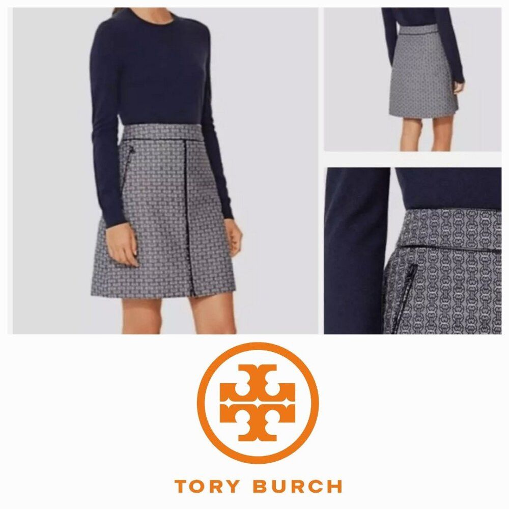 Tory Burch NWT Tory Burch Chaumont Jacquard Chain Pattern Skirt 2 XS S Size 26" / US 2 / IT 38 - 1 Thumbnail