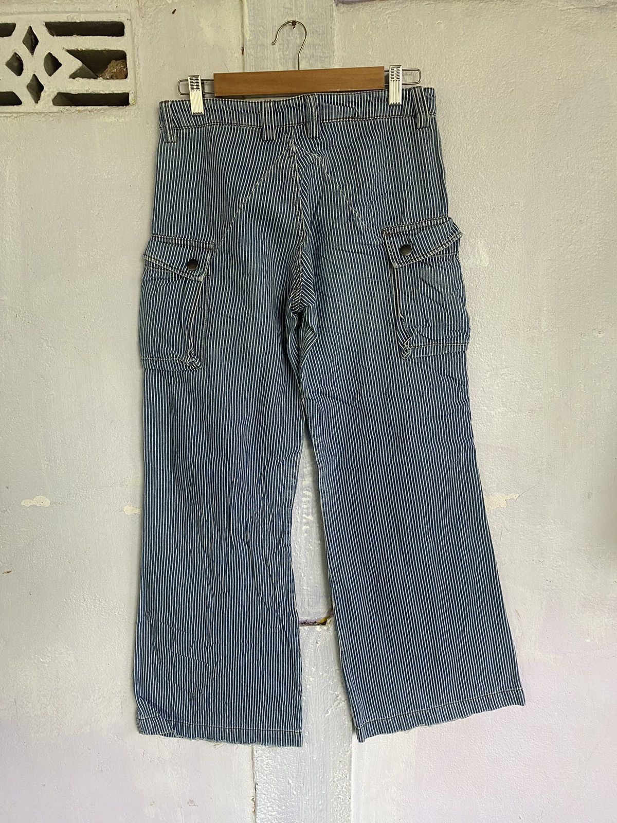 SEV Cargo Wide Leg Blue Stripes Multiple Pocket Pants