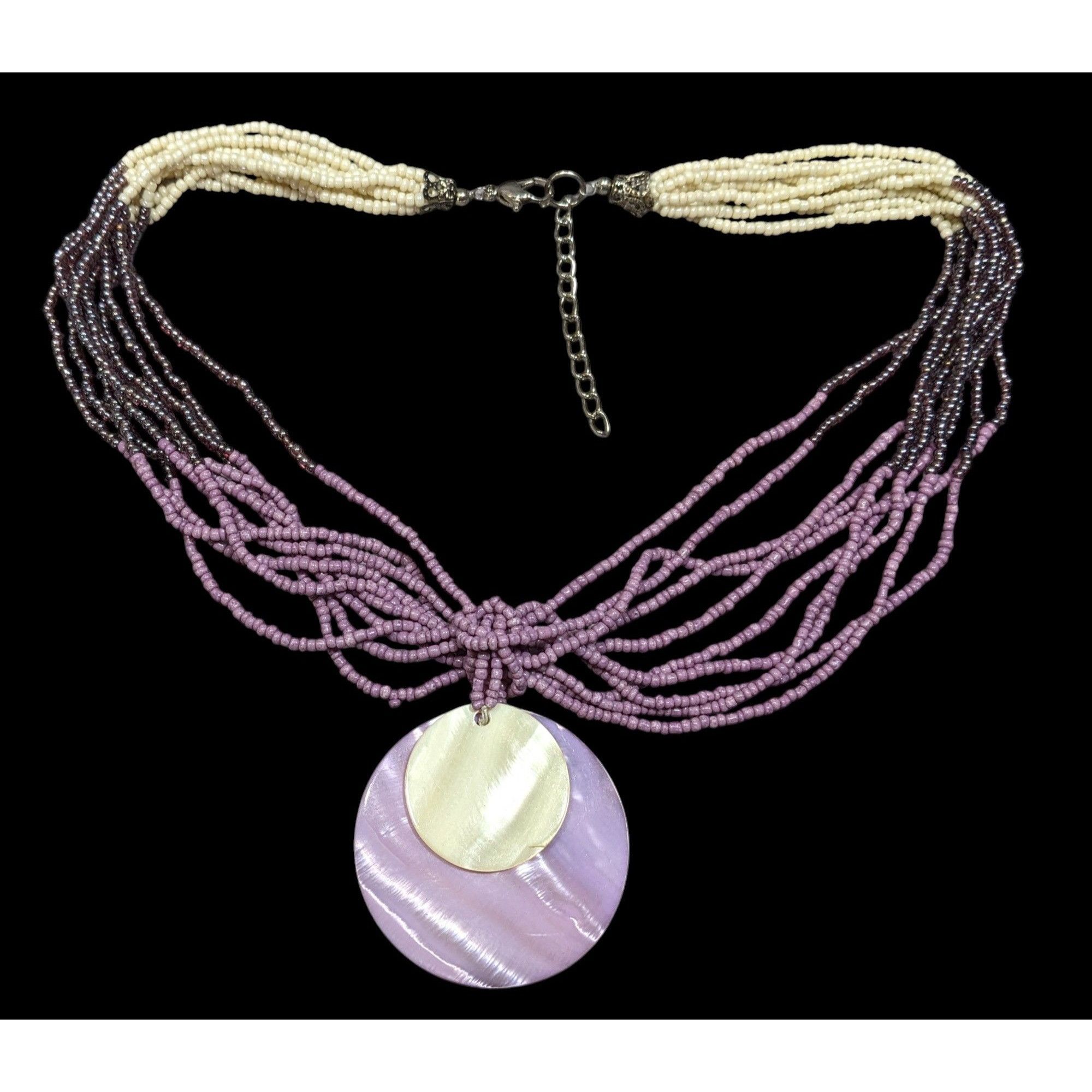 Other Neutral Mermaidcore Purple And White Glass Beaded Shell Pend Size ONE SIZE - 1 Thumbnail