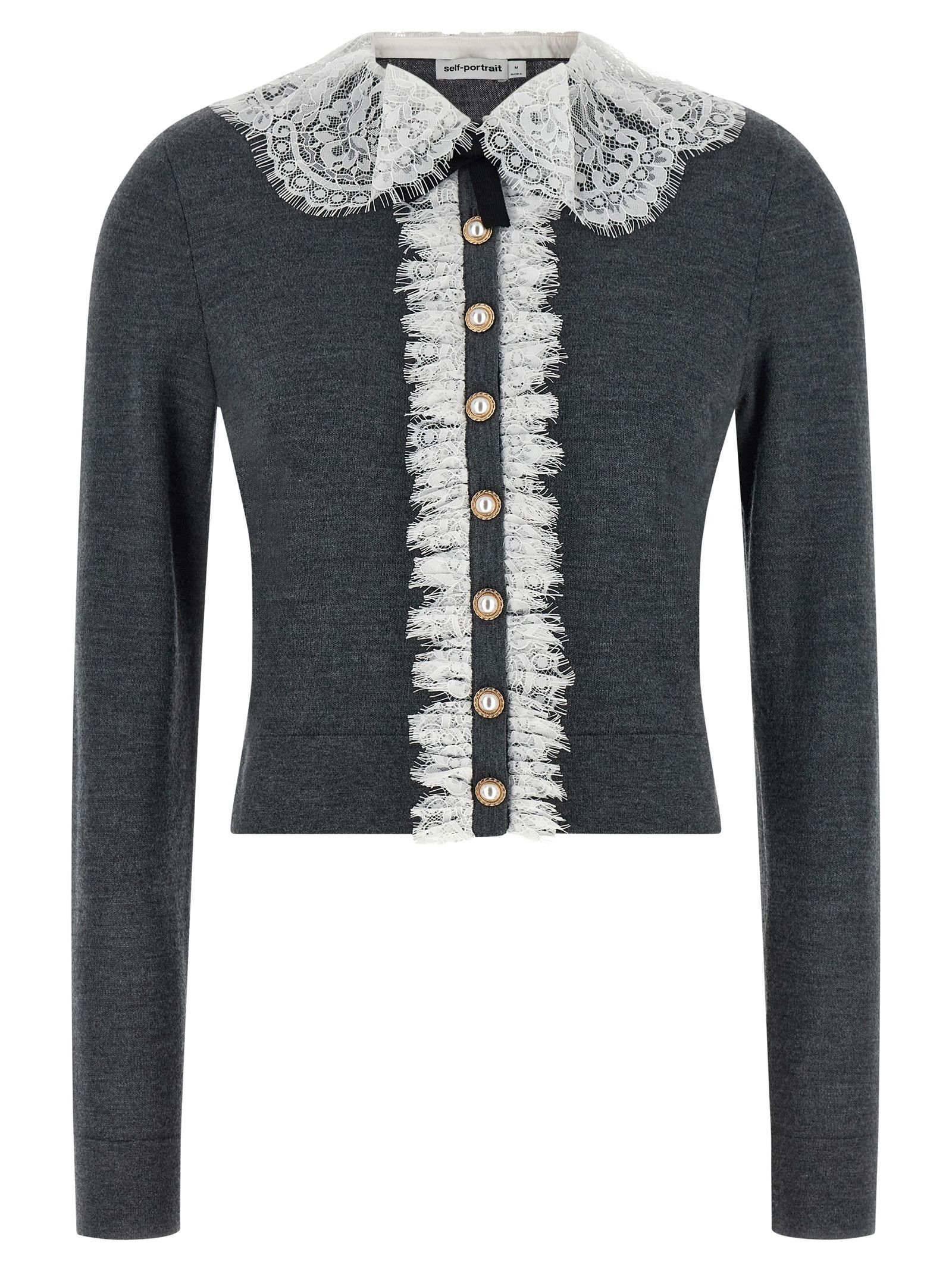 Self-Portrait 'Grey Lace Collar Knit' cardigan Size M / US 6-8 / IT 42-44 - 1 Thumbnail