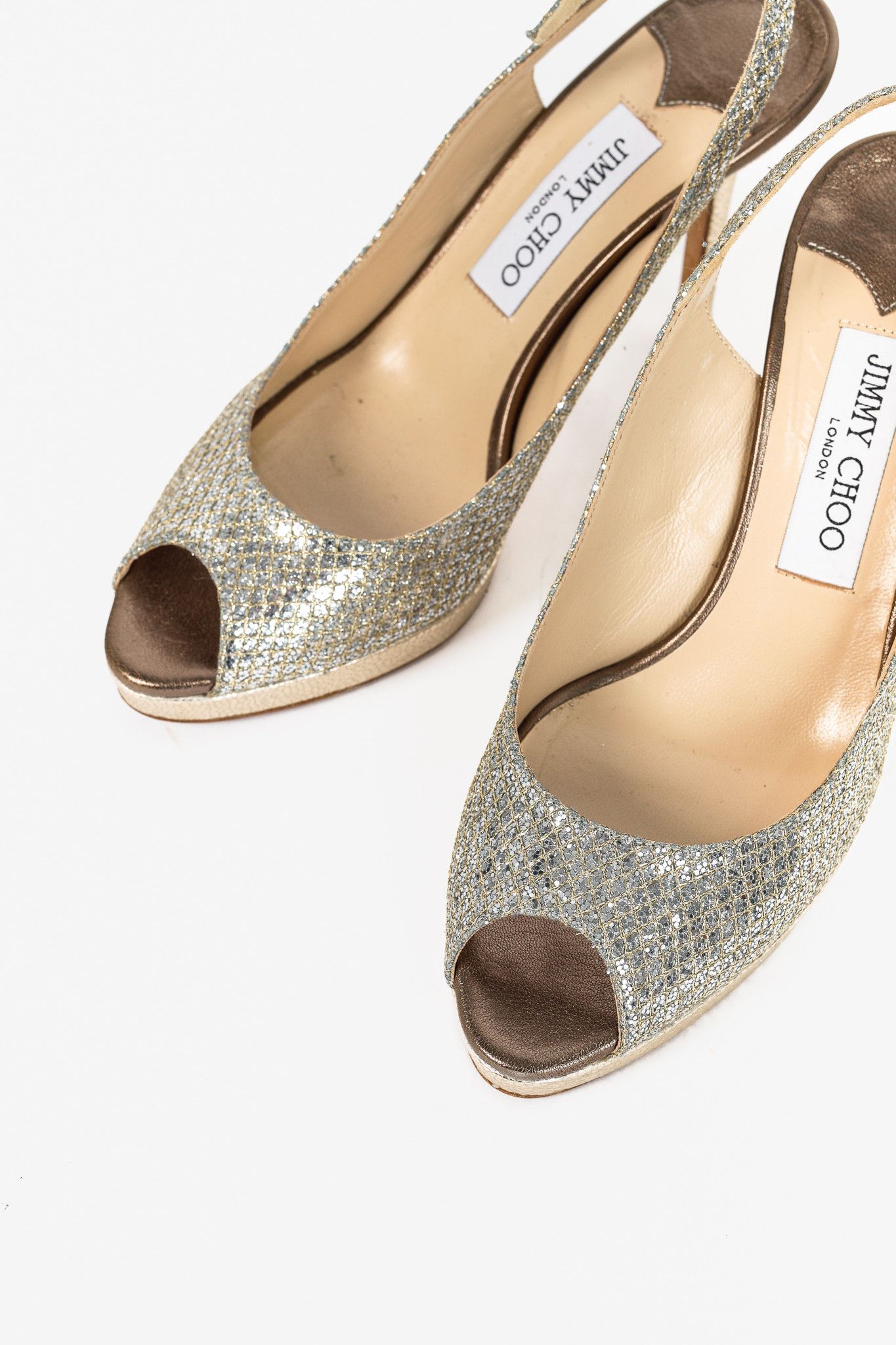 Jimmy Choo Jimmy Choo Nova Glitter Fabric Slingback Peep-Toe Pumps Size US 7.5 / IT 37.5 - 6 Thumbnail